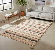 A bohemian wool rug with colorful stripes and fringes - Vitrine Furniture - Accessories