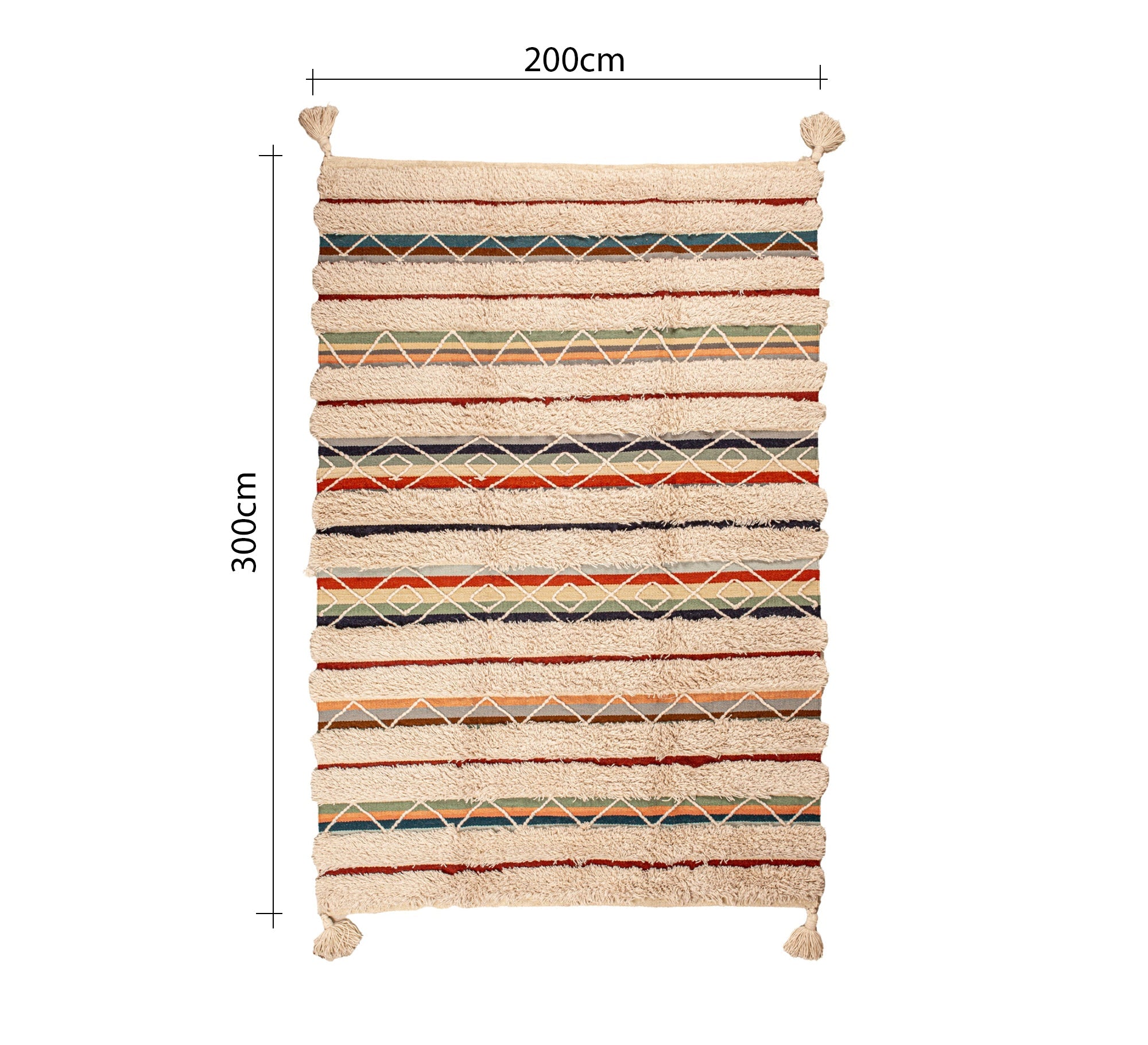A bohemian wool rug with colorful stripes and fringes - Vitrine Furniture - Accessories