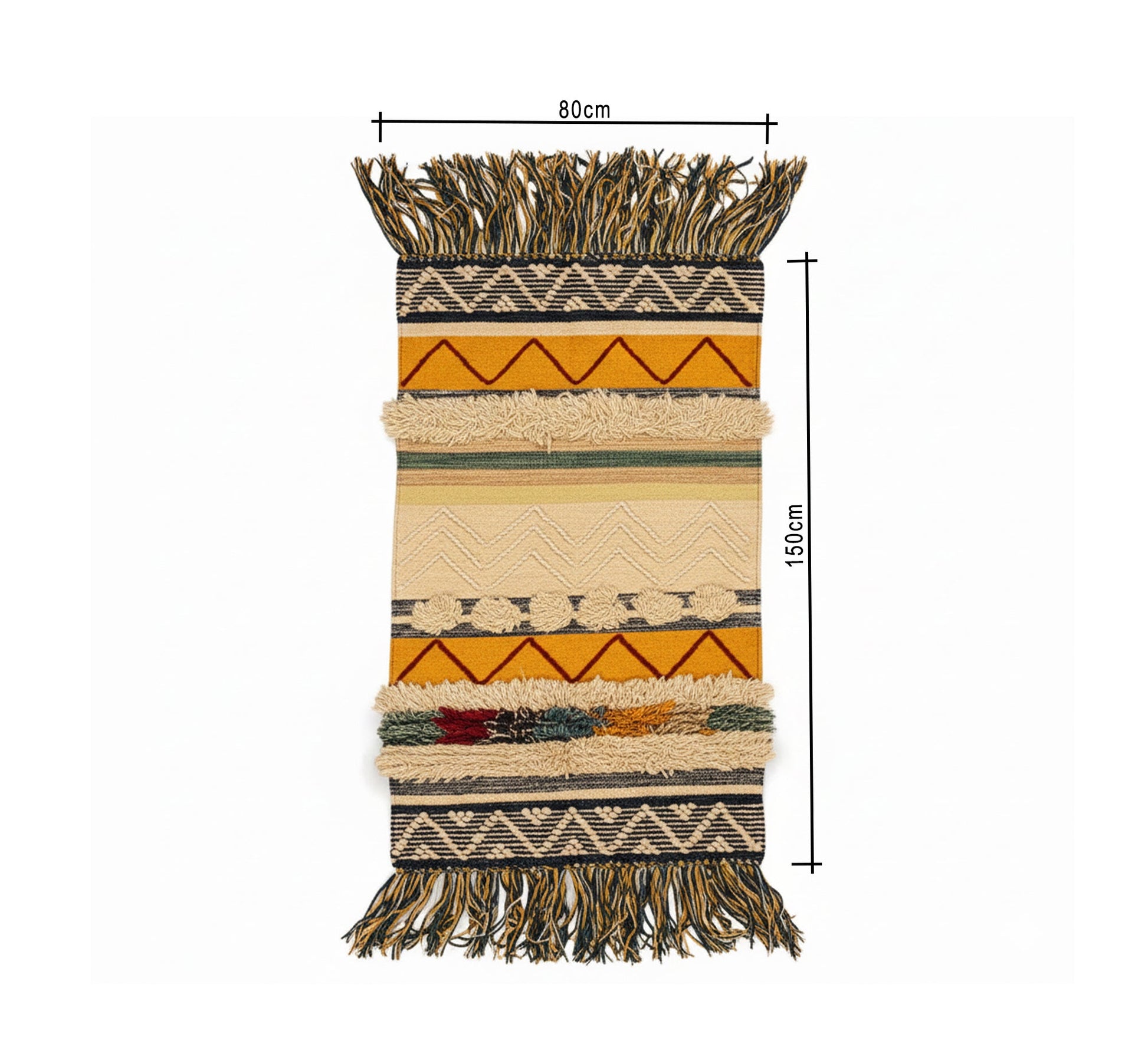A bohemian wool rug with yellow patterns and fringe - Vitrine Furniture - Accessories