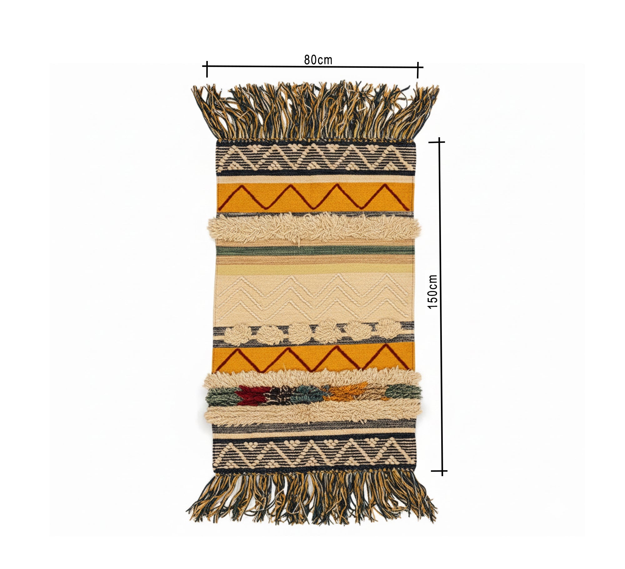 A bohemian wool rug with yellow patterns and fringe - Vitrine Furniture - Accessories