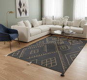 A bold, modern rug adorned with embroidered diamond patterns - Vitrine Furniture - Accessories