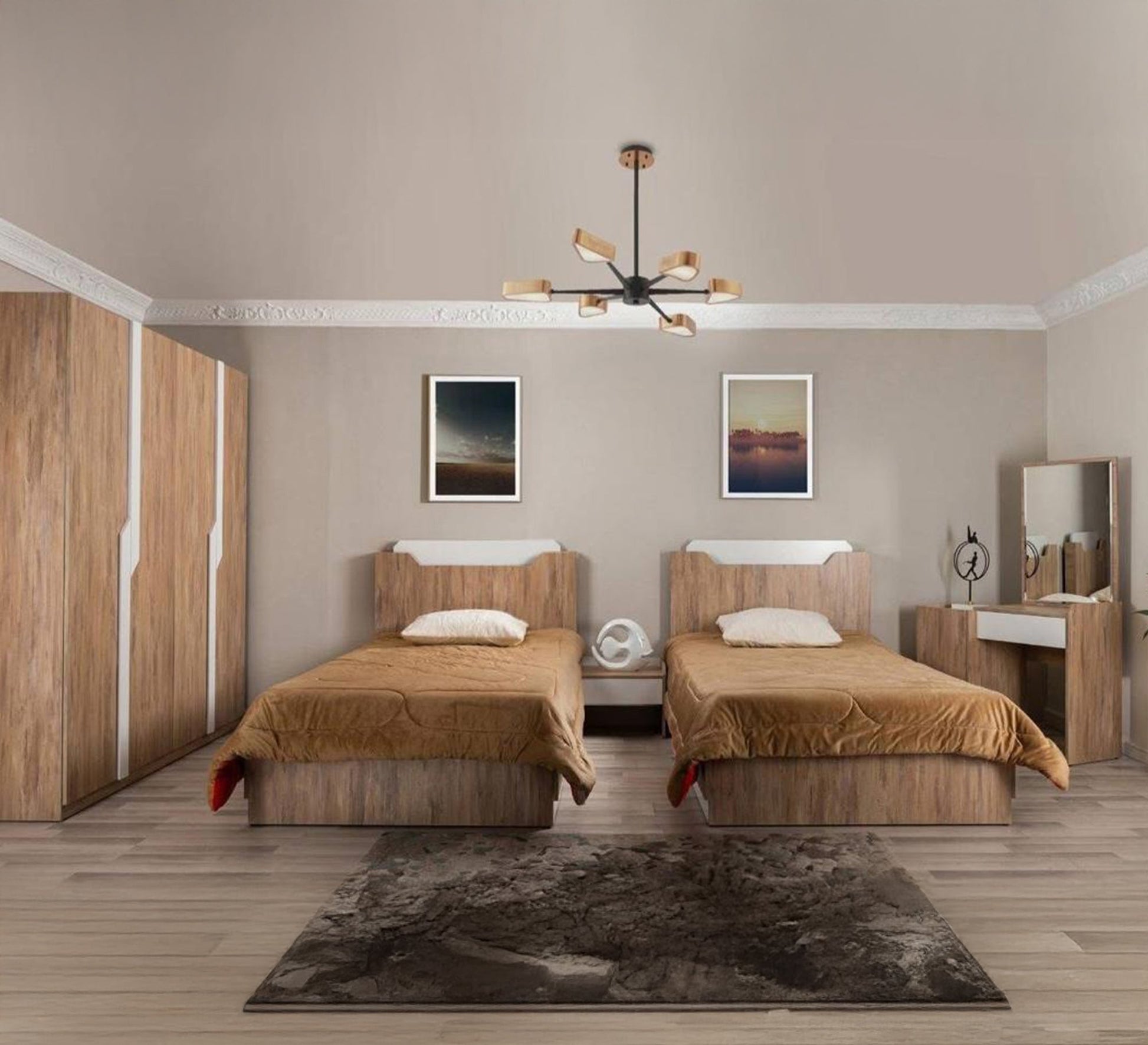 A boys' bedroom in a wood color with white accents - Vitrine Furniture - Furniture