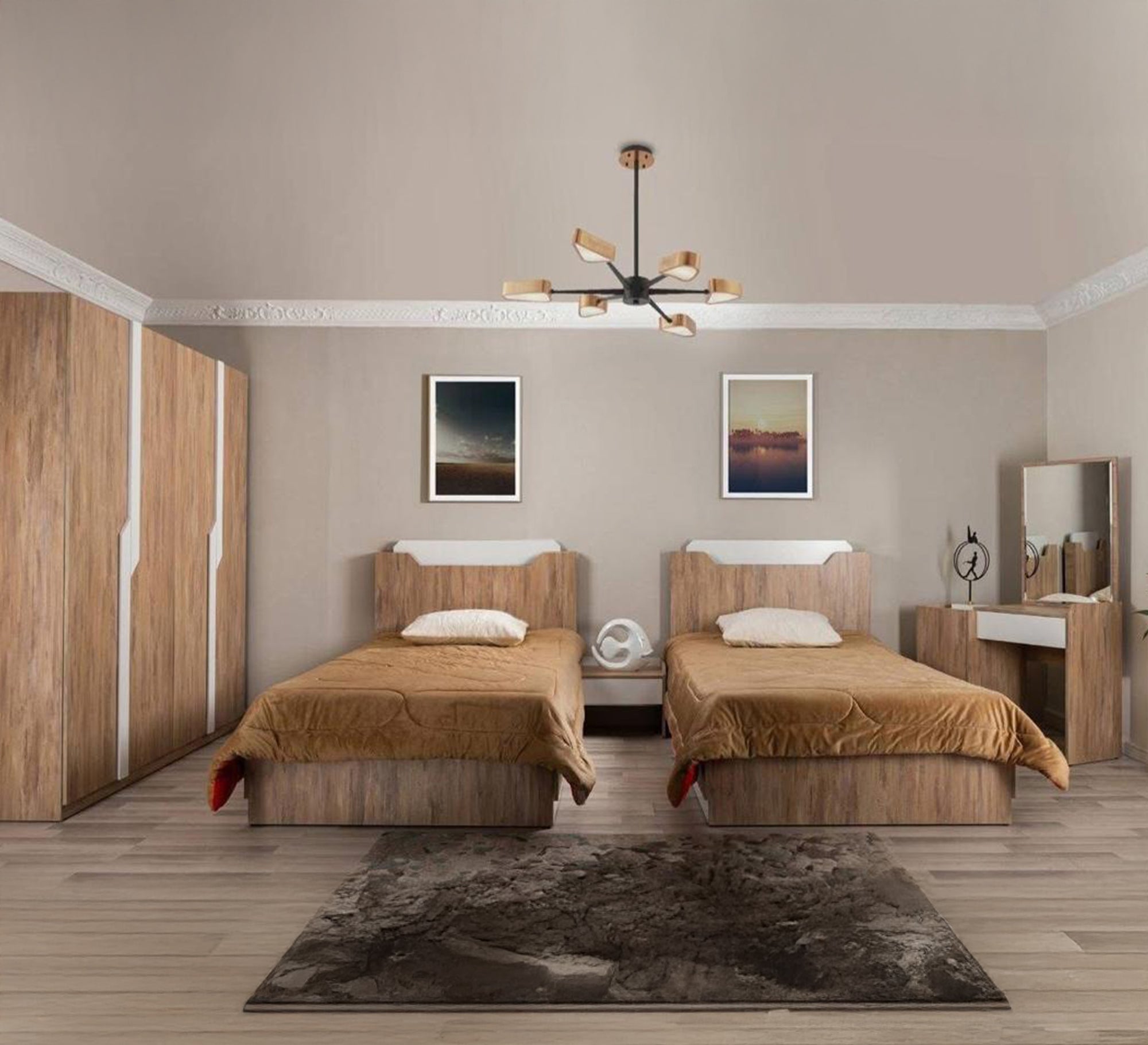 A boys' bedroom in a wood color with white accents - Vitrine Furniture - Furniture