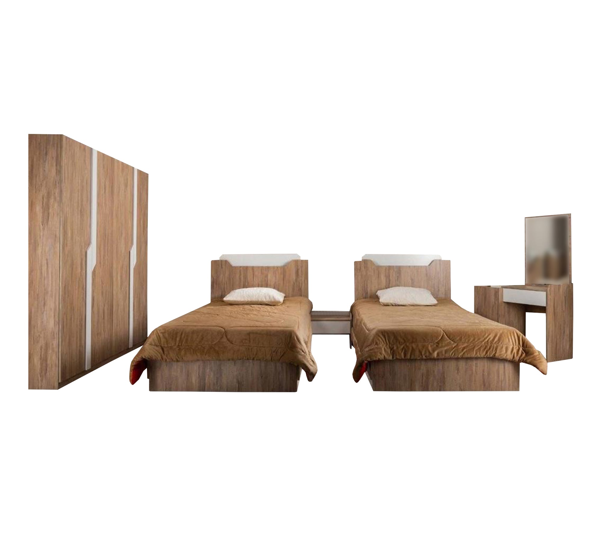 A boys' bedroom in a wood color with white accents - Vitrine Furniture - Furniture