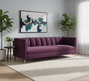A burgundy sofa with successive recessed lines on the backrest - Vitrine Furniture - Living room Sofas