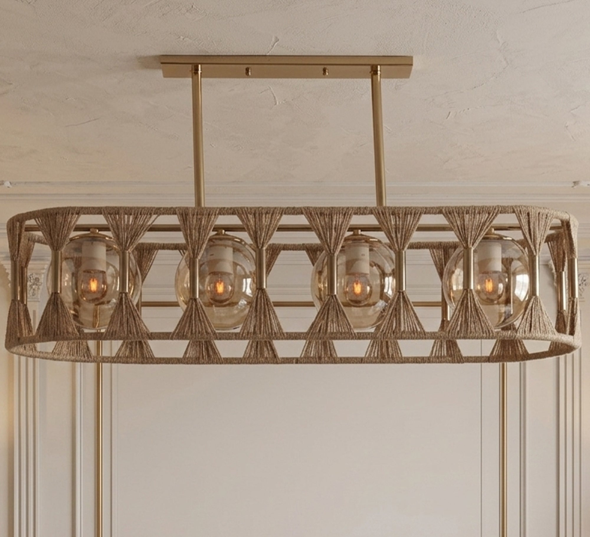 A chandelier hand - wrapped with burlap threads - Vitrine Furniture - Ceiling lights