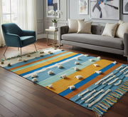 A cheerful and warm bohemian rug featuring stripes, texture, and a nautical hue - Vitrine Furniture - Accessories