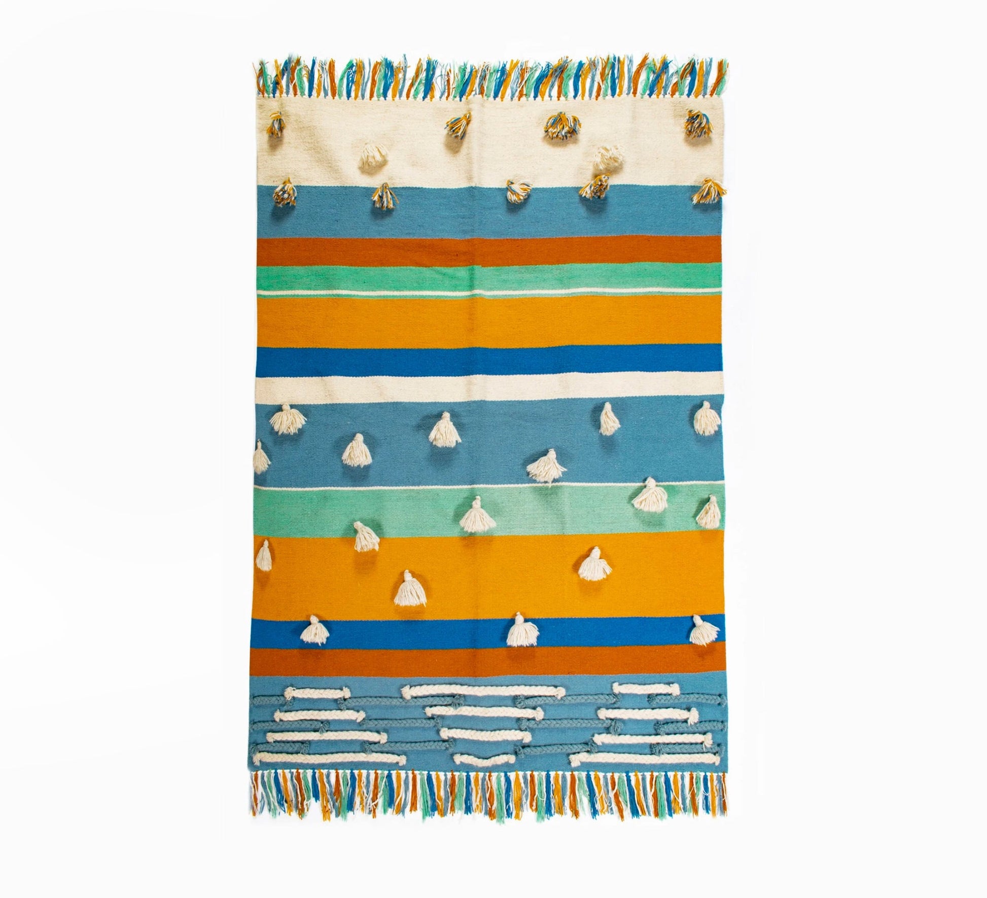 A cheerful and warm bohemian rug featuring stripes, texture, and a nautical hue - Vitrine Furniture - Accessories