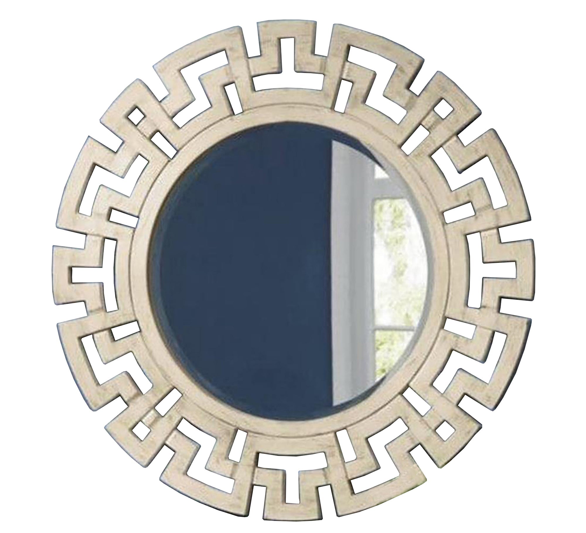 A circular mirror with a decorative wooden frame - Vitrine Furniture - Décor