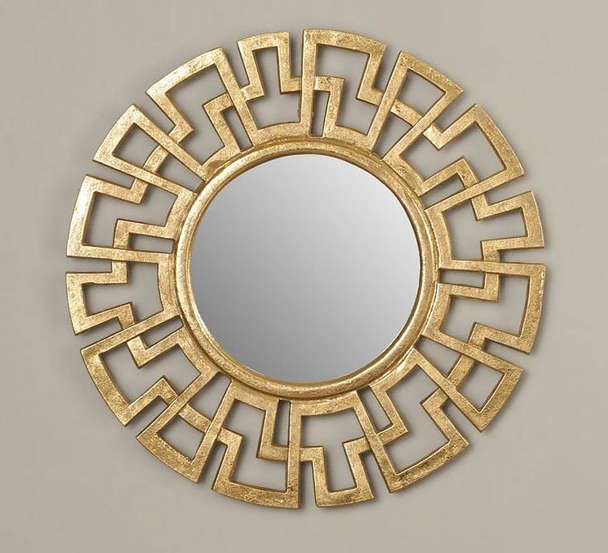 A circular mirror with a decorative wooden frame - Vitrine Furniture - Décor