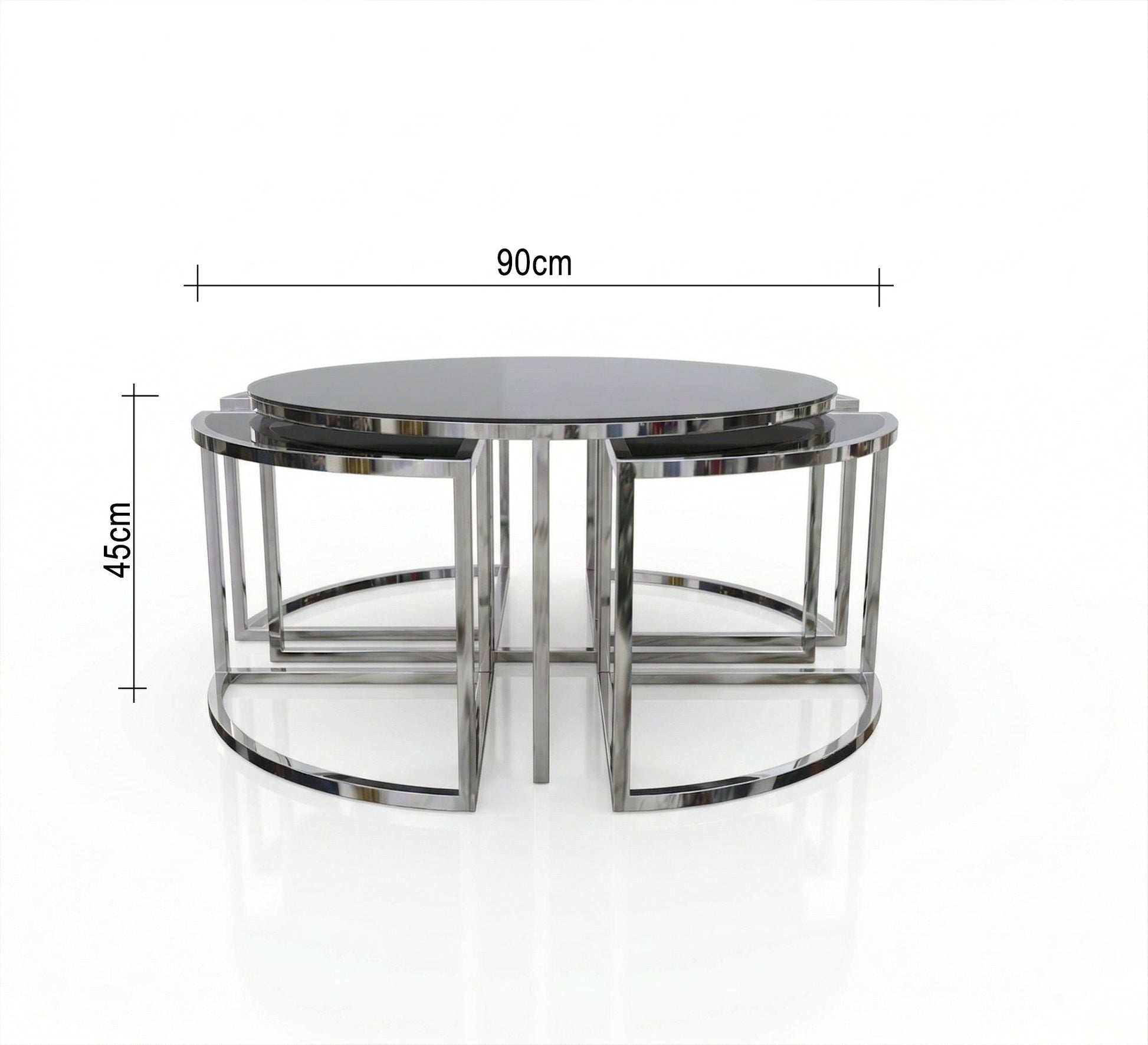 A circular table with four small silver tables - Vitrine Furniture - Coffee Tables