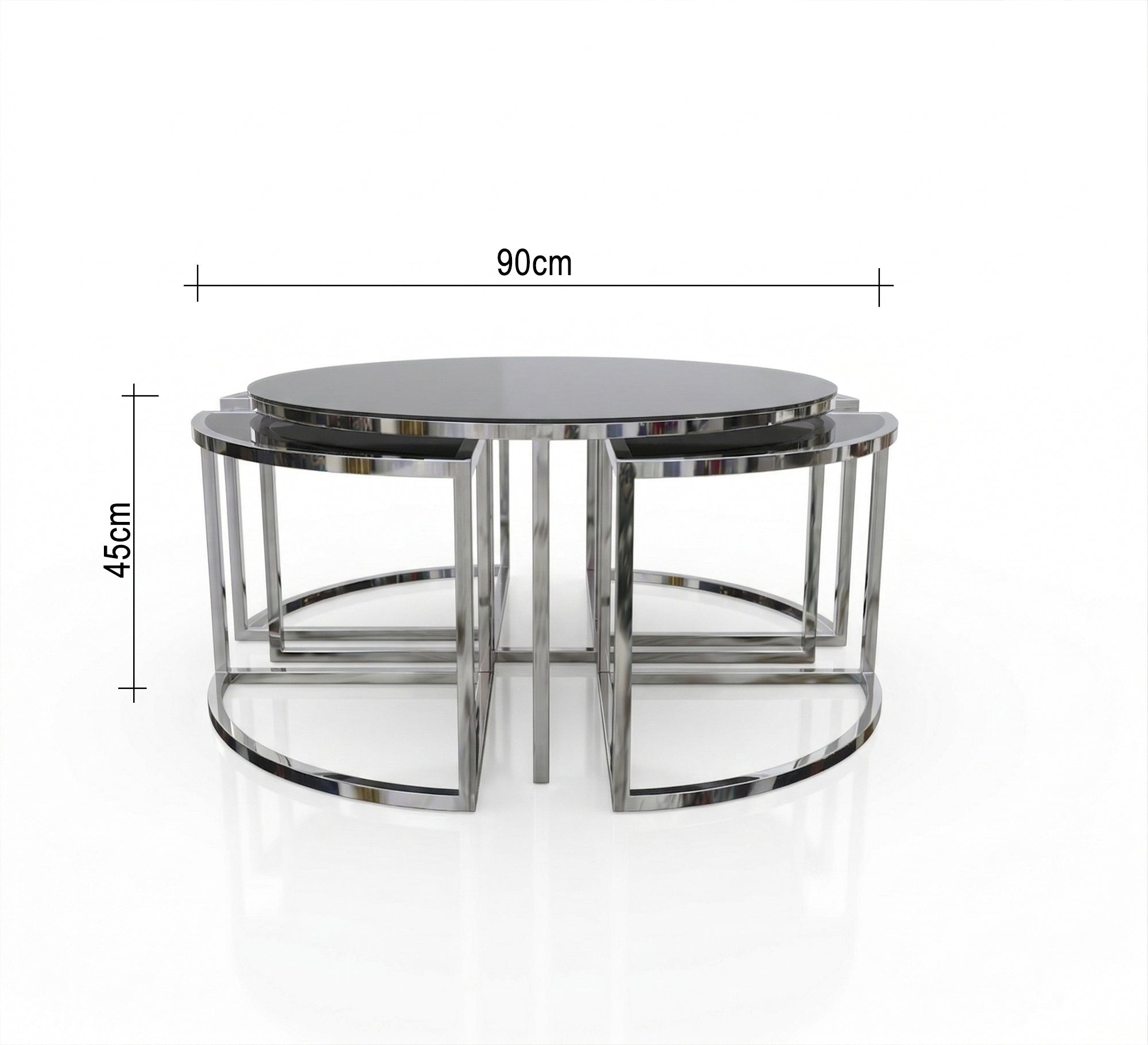 A circular table with four small silver tables - Vitrine Furniture - Coffee Tables