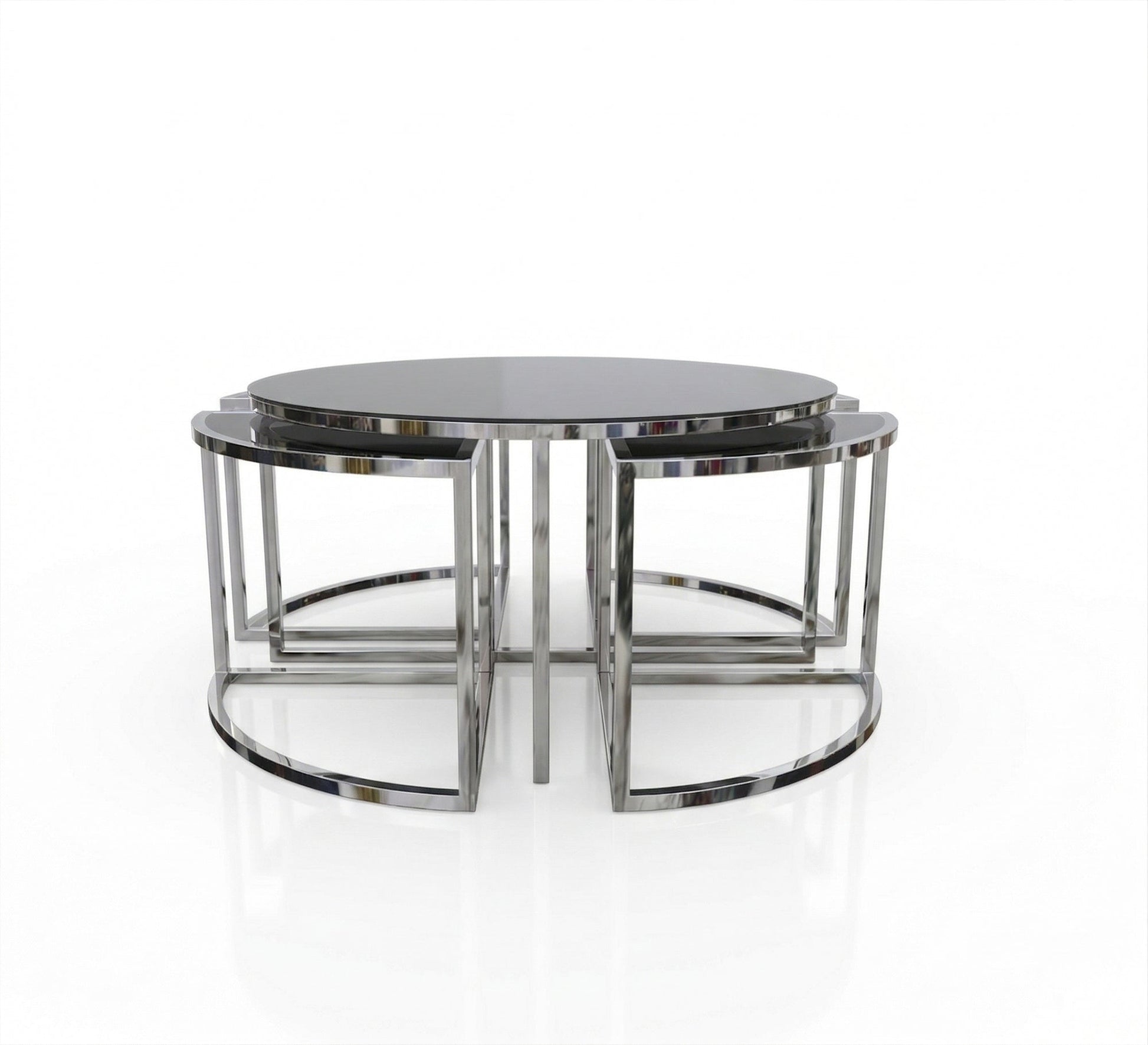 A circular table with four small silver tables - Vitrine Furniture - Coffee Tables