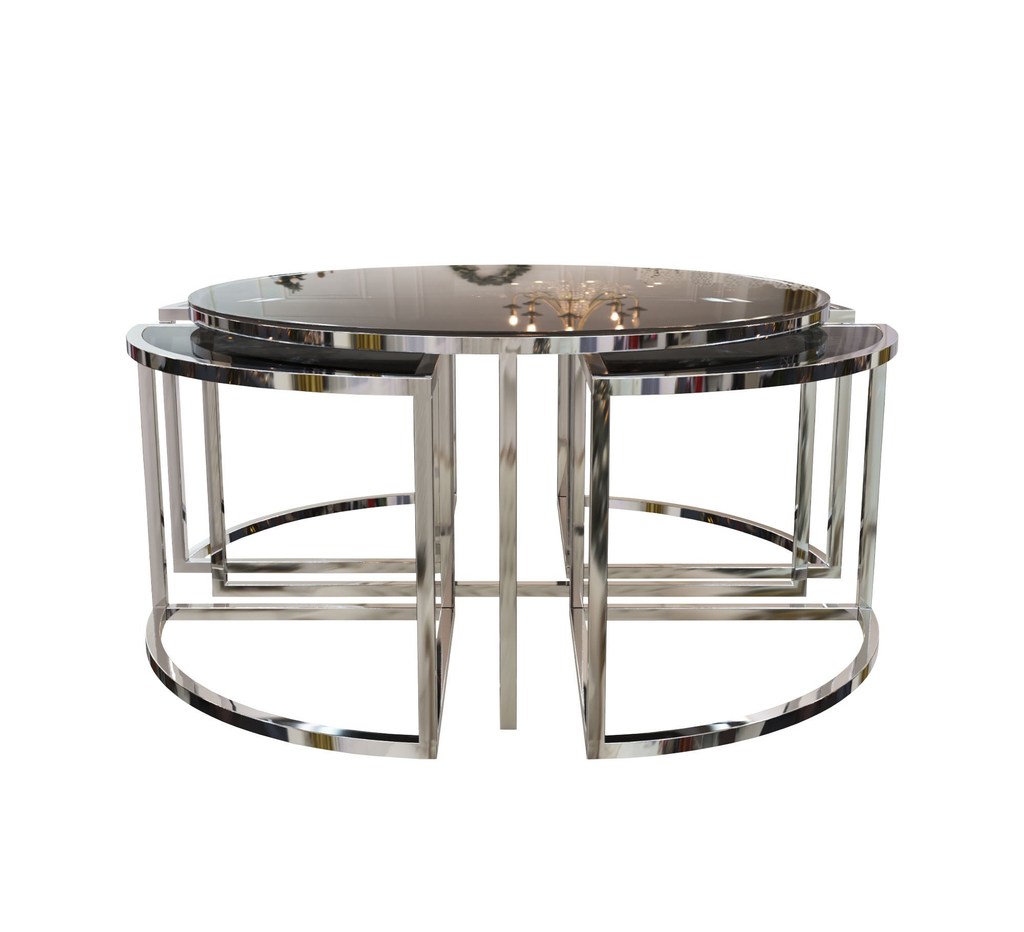 A circular table with four small silver tables - Vitrine Furniture - Furniture