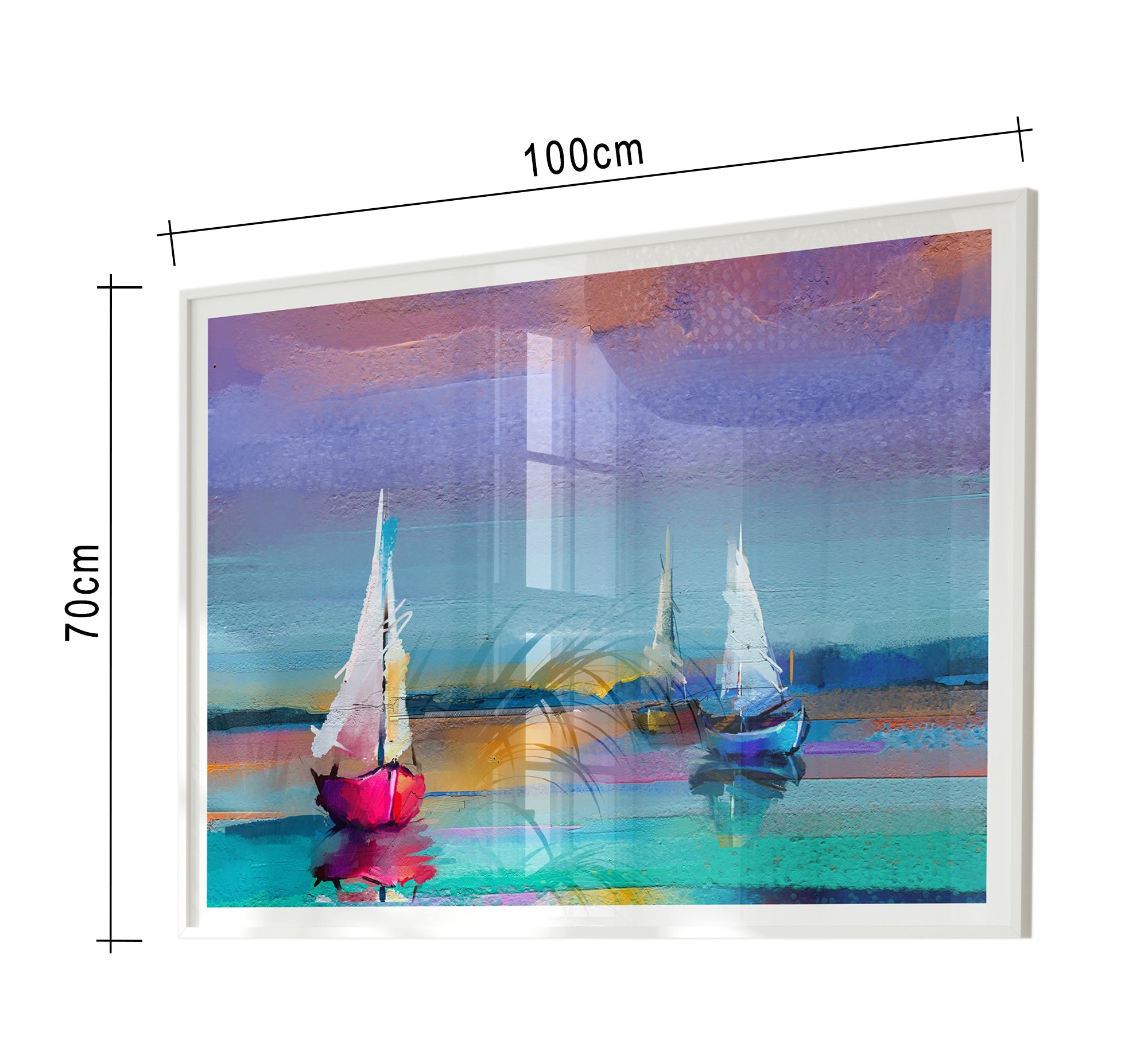 A colorful painting of sailboats - Vitrine Furniture - Décor
