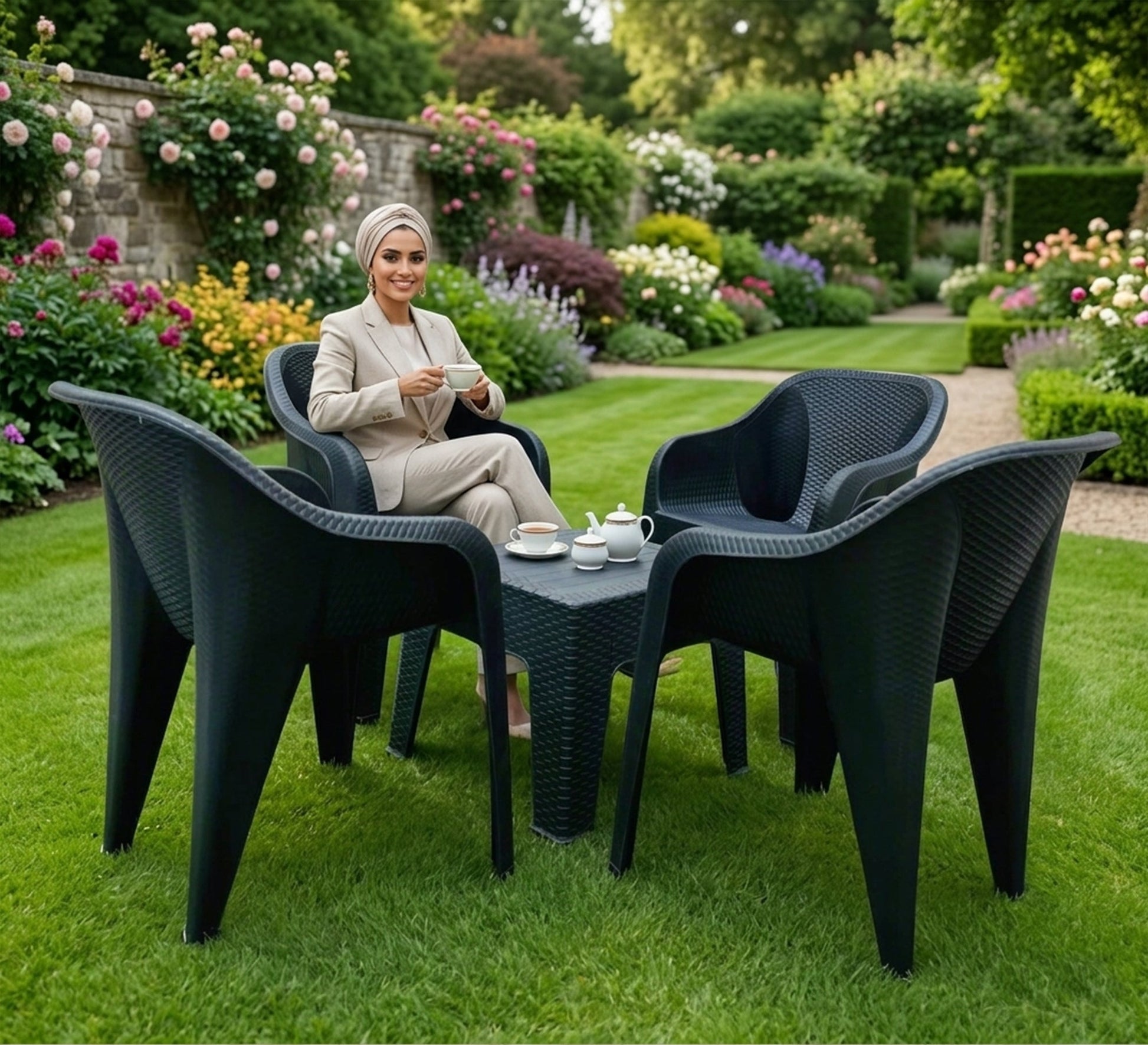 A comfortable and practical black patio set - Vitrine Furniture - Outdoor Dining Sets