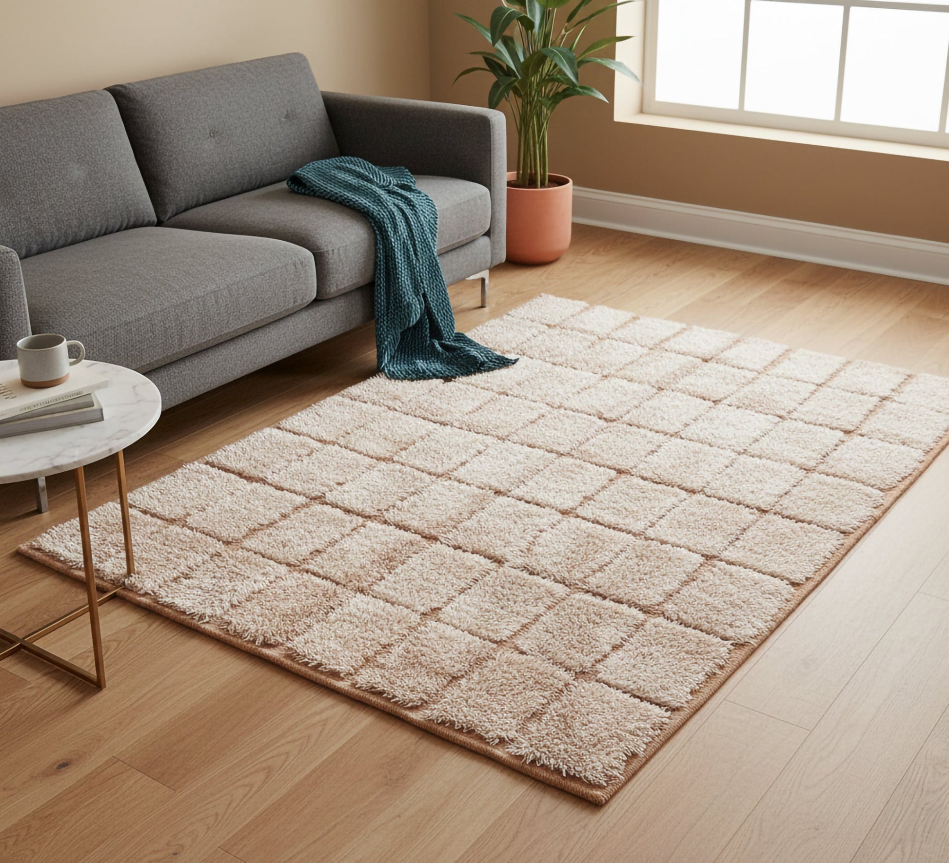 A comfortable, modern shag rug with soft, light squares - Vitrine Furniture - Accessories