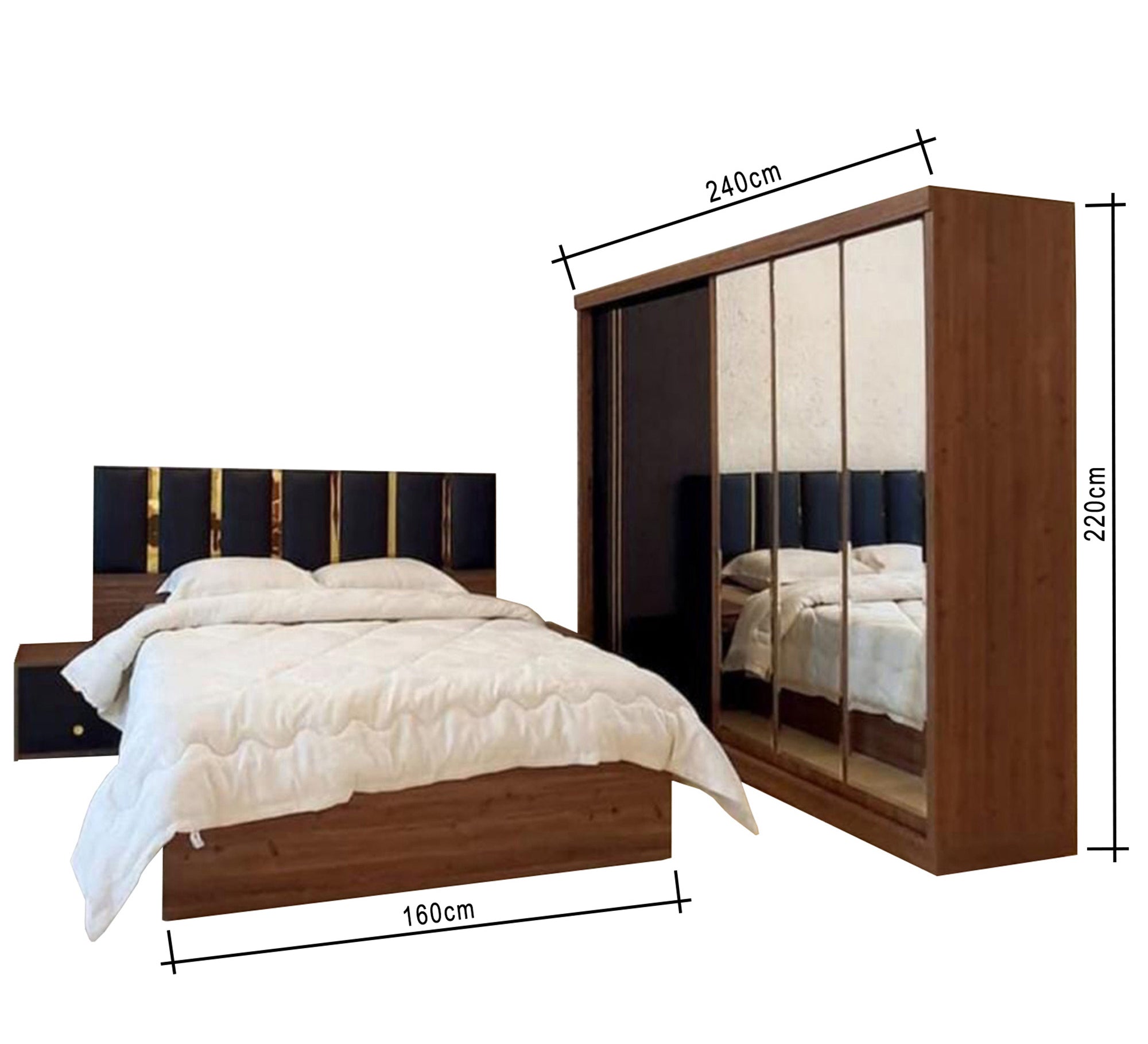 A complete youth bedroom in brown color with 2 nightstands - Vitrine Furniture - Bed Sets
