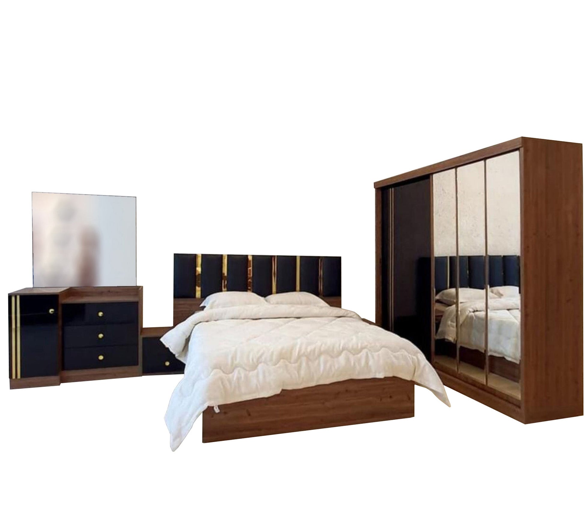 A complete youth bedroom in brown color with 2 nightstands - Vitrine Furniture - Bed Sets