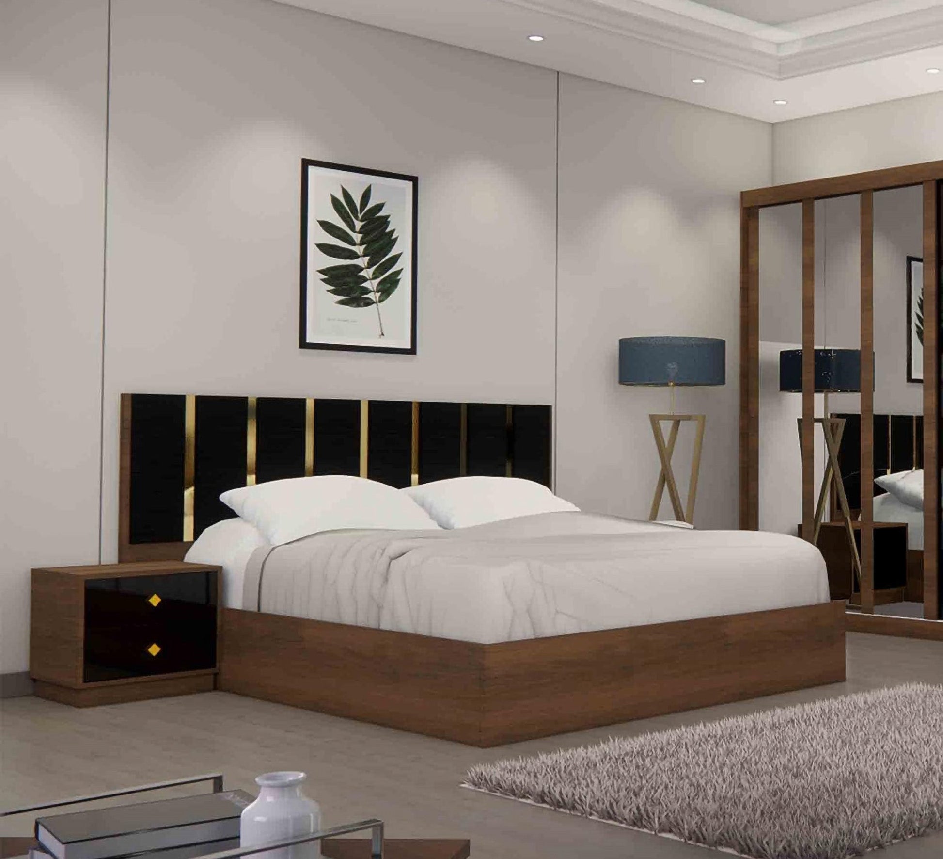 A complete youth bedroom in brown color with 2 nightstands - Vitrine Furniture - Bed Sets