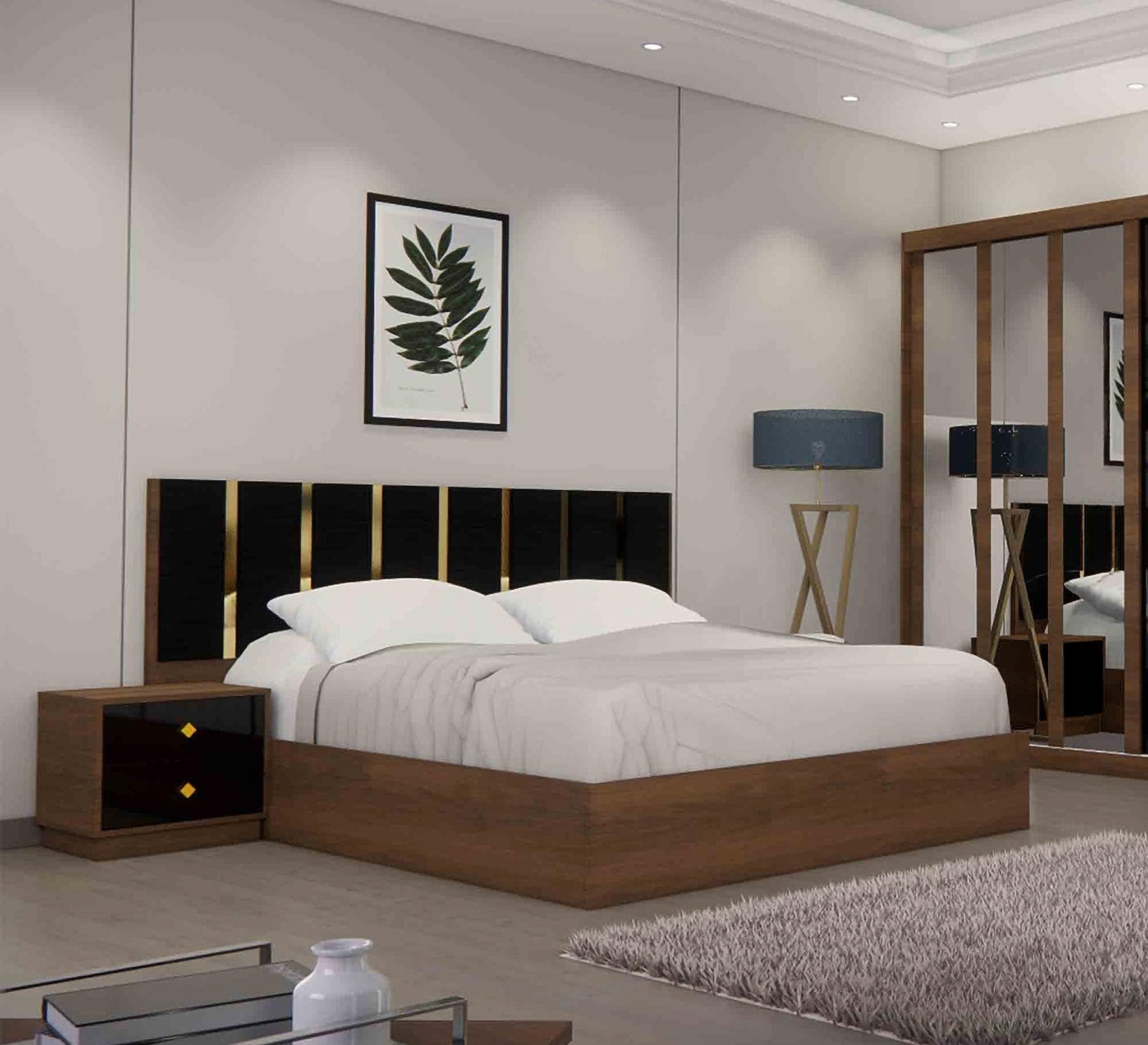 A complete youth bedroom in brown color with 2 nightstands - Vitrine Furniture - Bed Sets