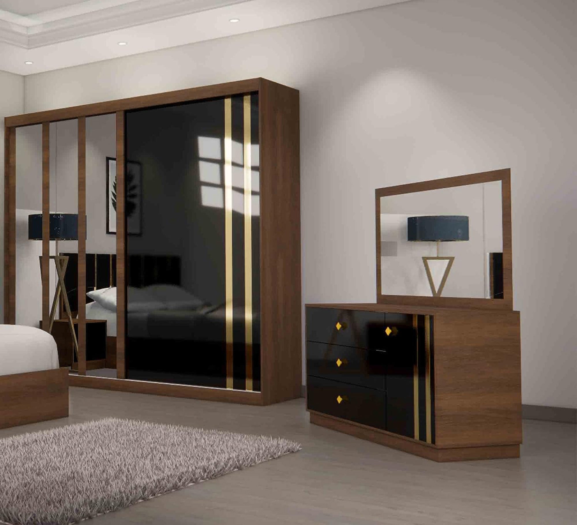 A complete youth bedroom in brown color with 2 nightstands - Vitrine Furniture - Bed Sets