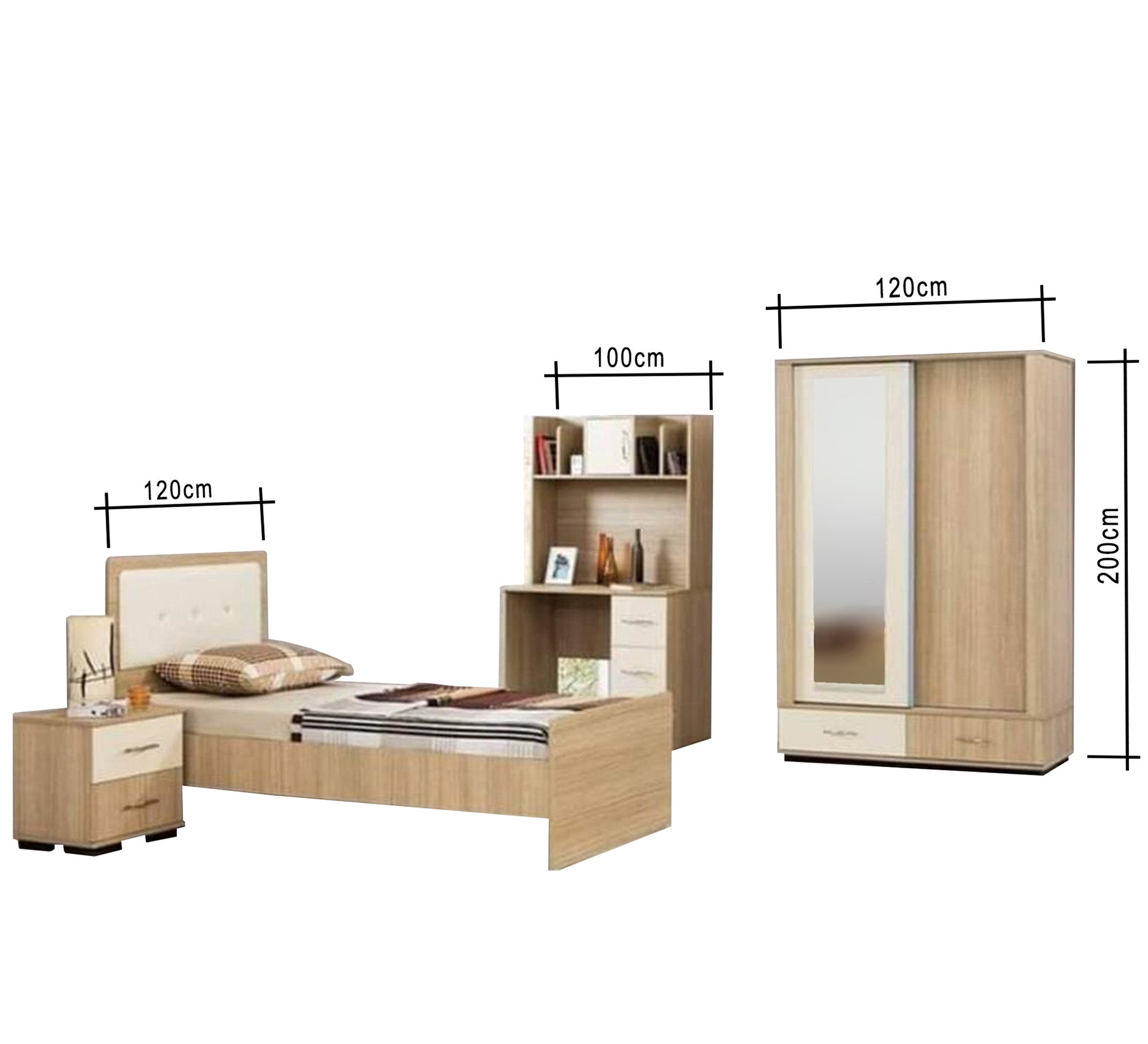 A complete youth room, beige, with a library of books - Vitrine Furniture - Bed Sets