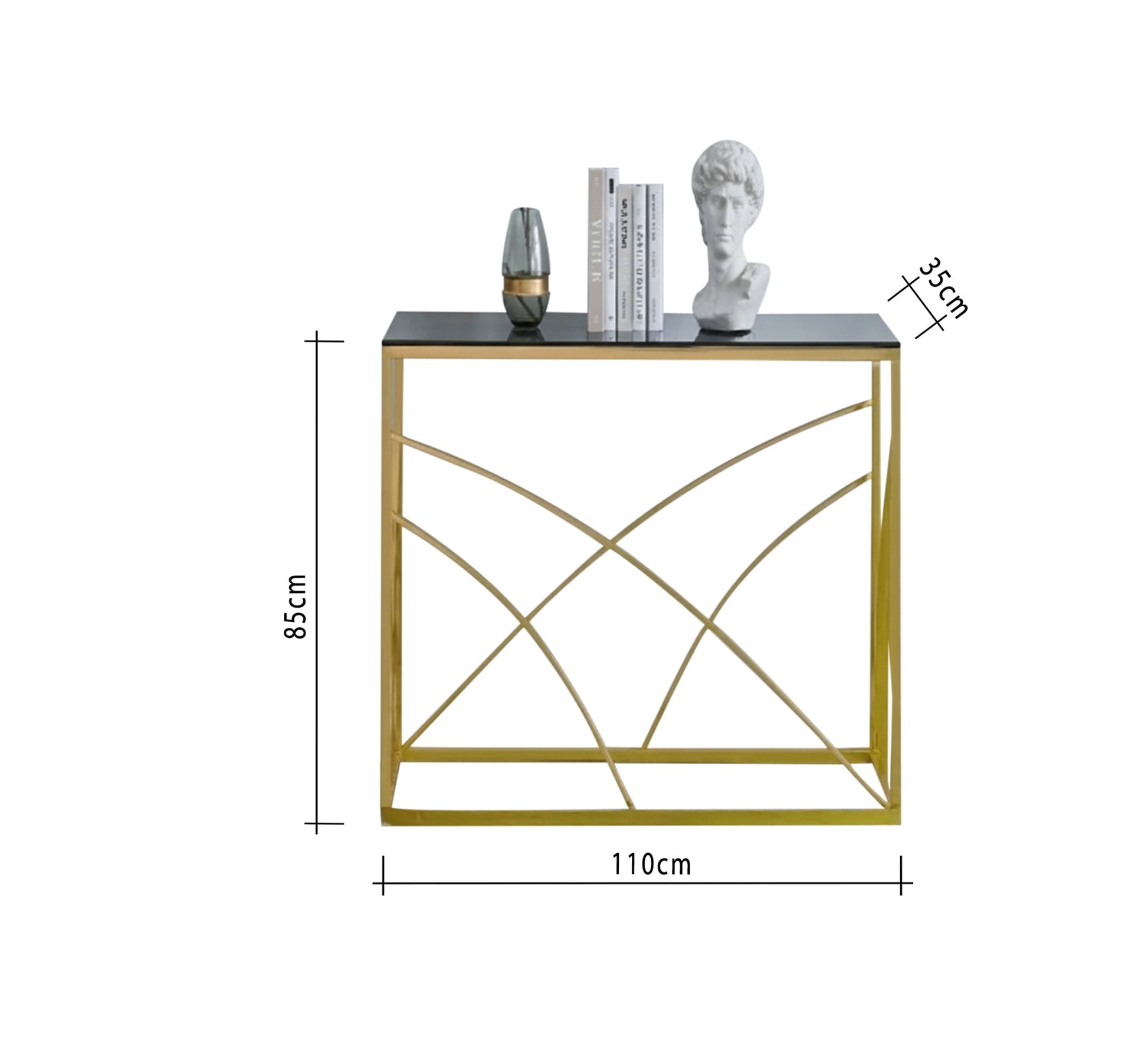 A console combining black glass and gold steel - Vitrine Furniture - Furniture