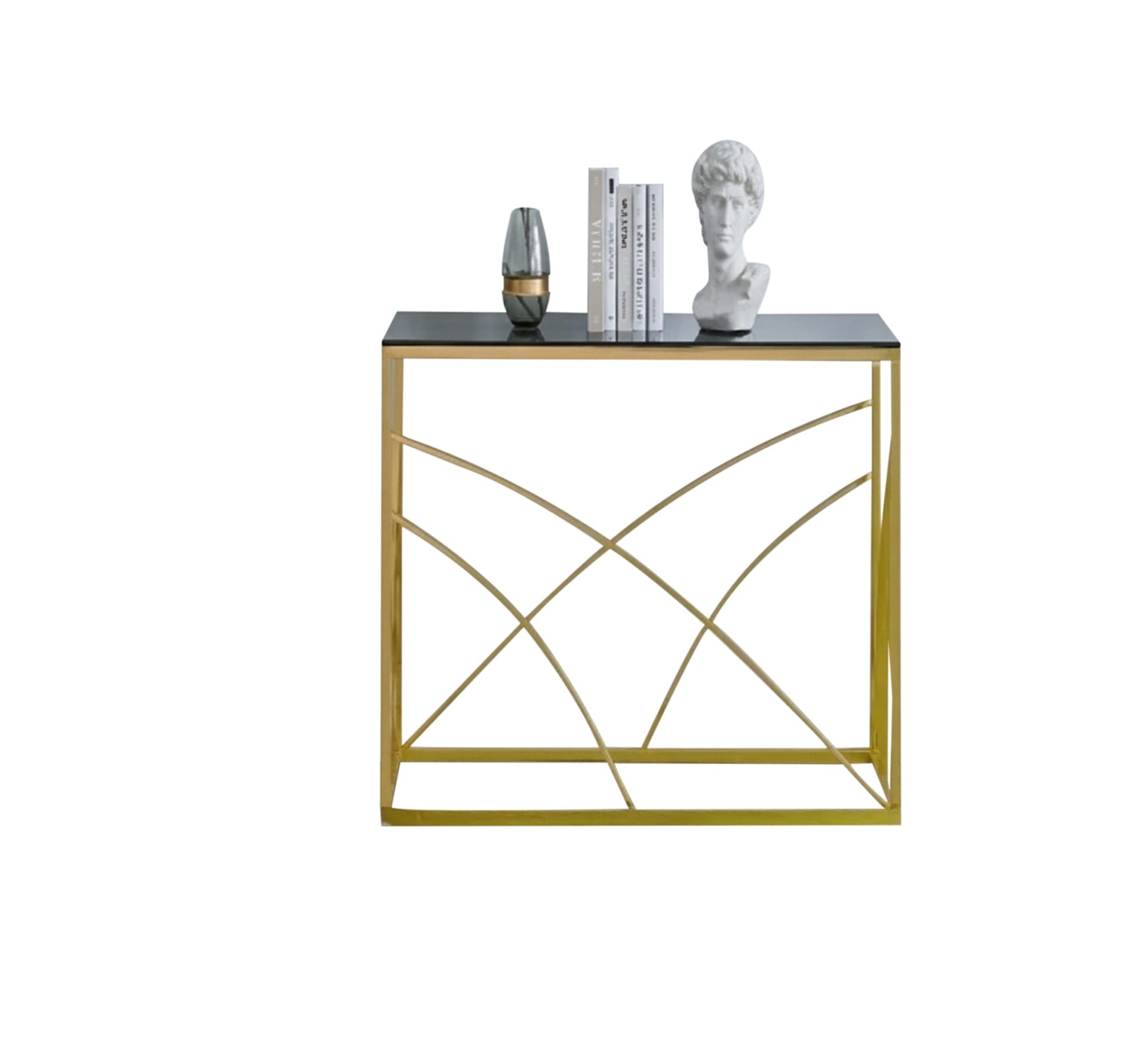 A console combining black glass and gold steel - Vitrine Furniture - Furniture