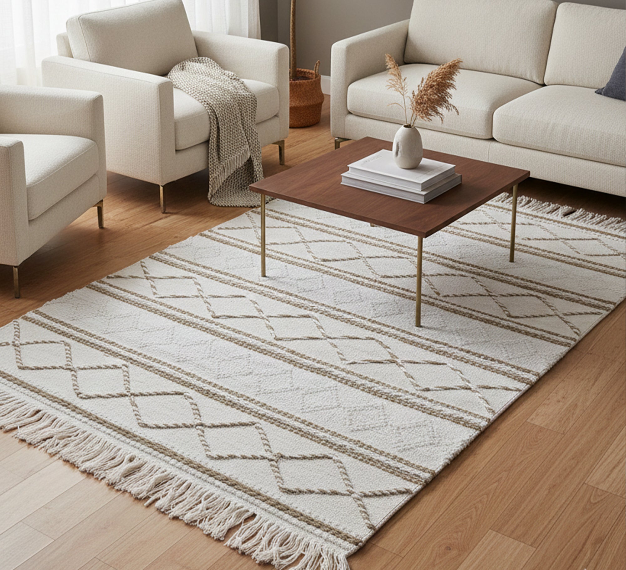 A cotton rug with a light and elegant diamond design - Vitrine Furniture - Accessories