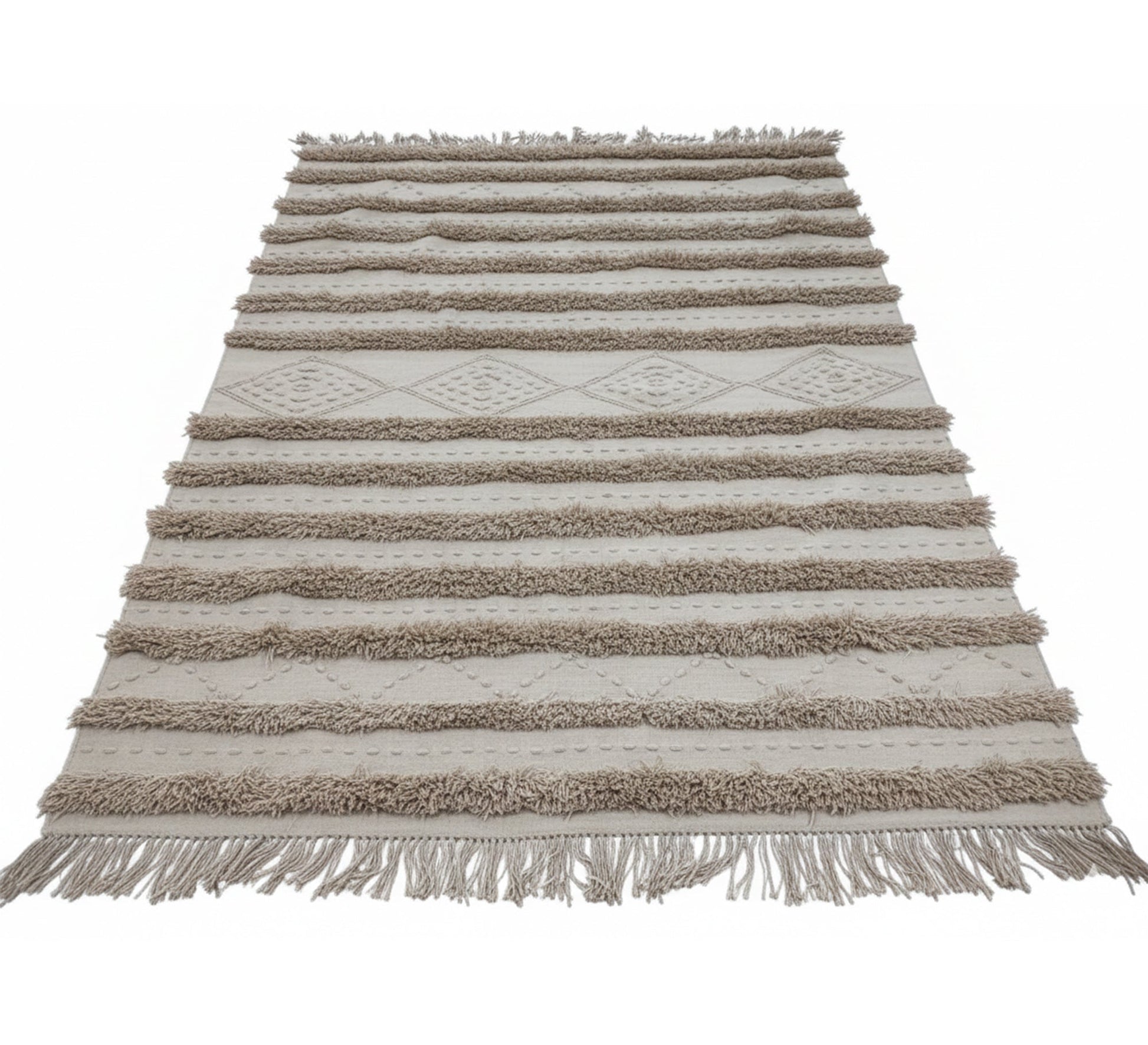 A cream rug with a brown fuzzy pattern and diamond lines - Vitrine Furniture - Accessories