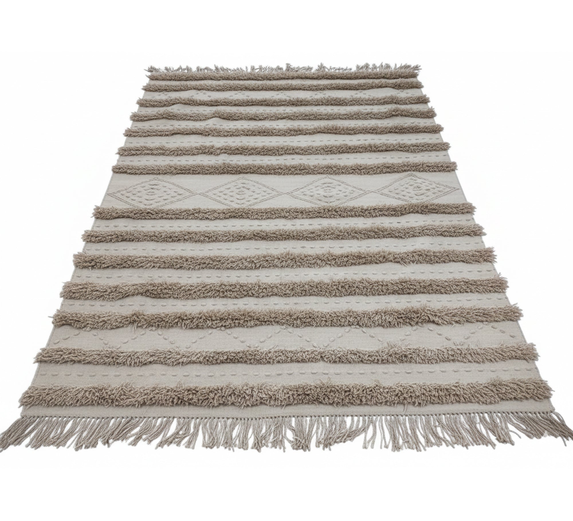 A cream rug with a brown fuzzy pattern and diamond lines - Vitrine Furniture - Accessories