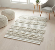 A creamy shag rug with soft, prominent horizontal stripes - Vitrine Furniture - Accessories