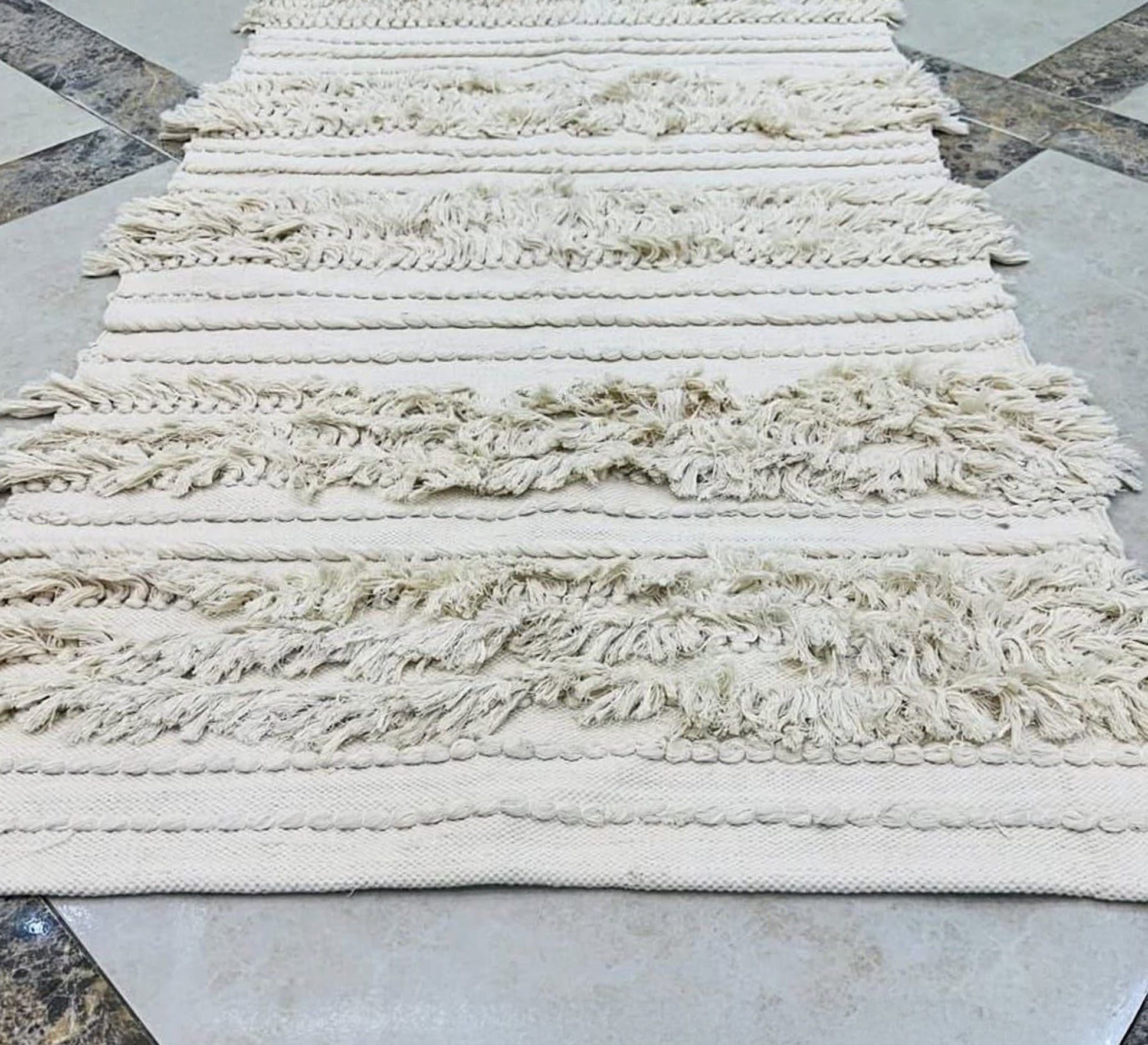 A creamy shag rug with soft, prominent horizontal stripes - Vitrine Furniture - Accessories