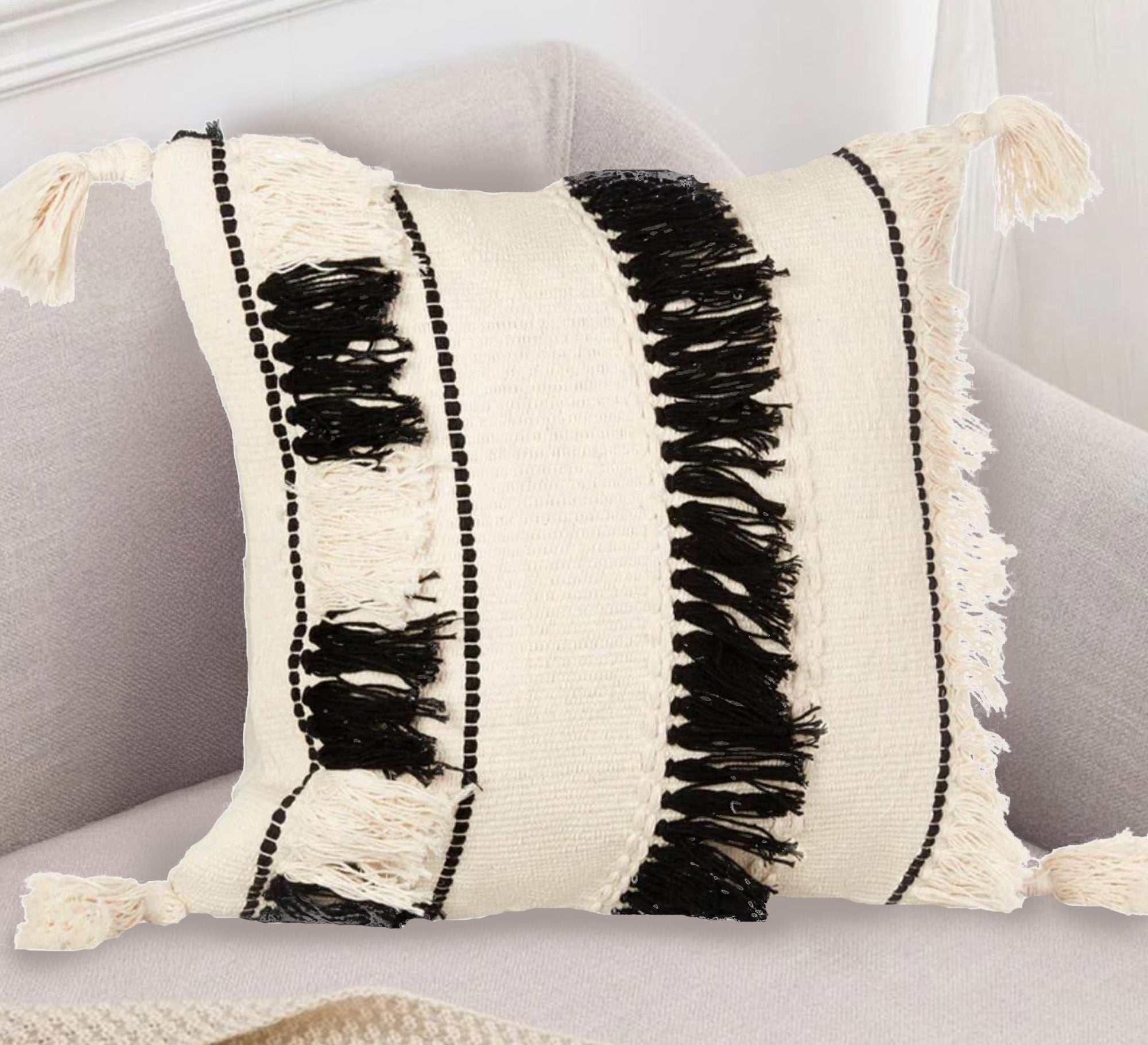 A cushion adorned with dense fringe at its corners - Vitrine Furniture - Accessories