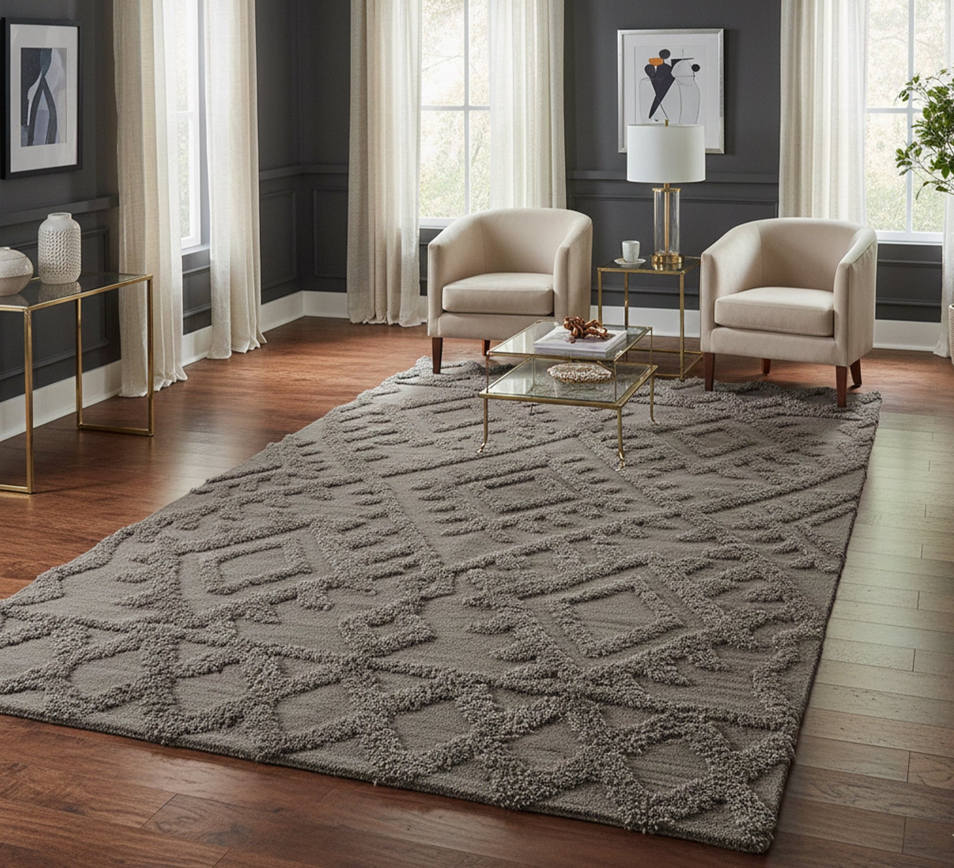 A dark boho rug with diamond patterns - Vitrine Furniture - Accessories