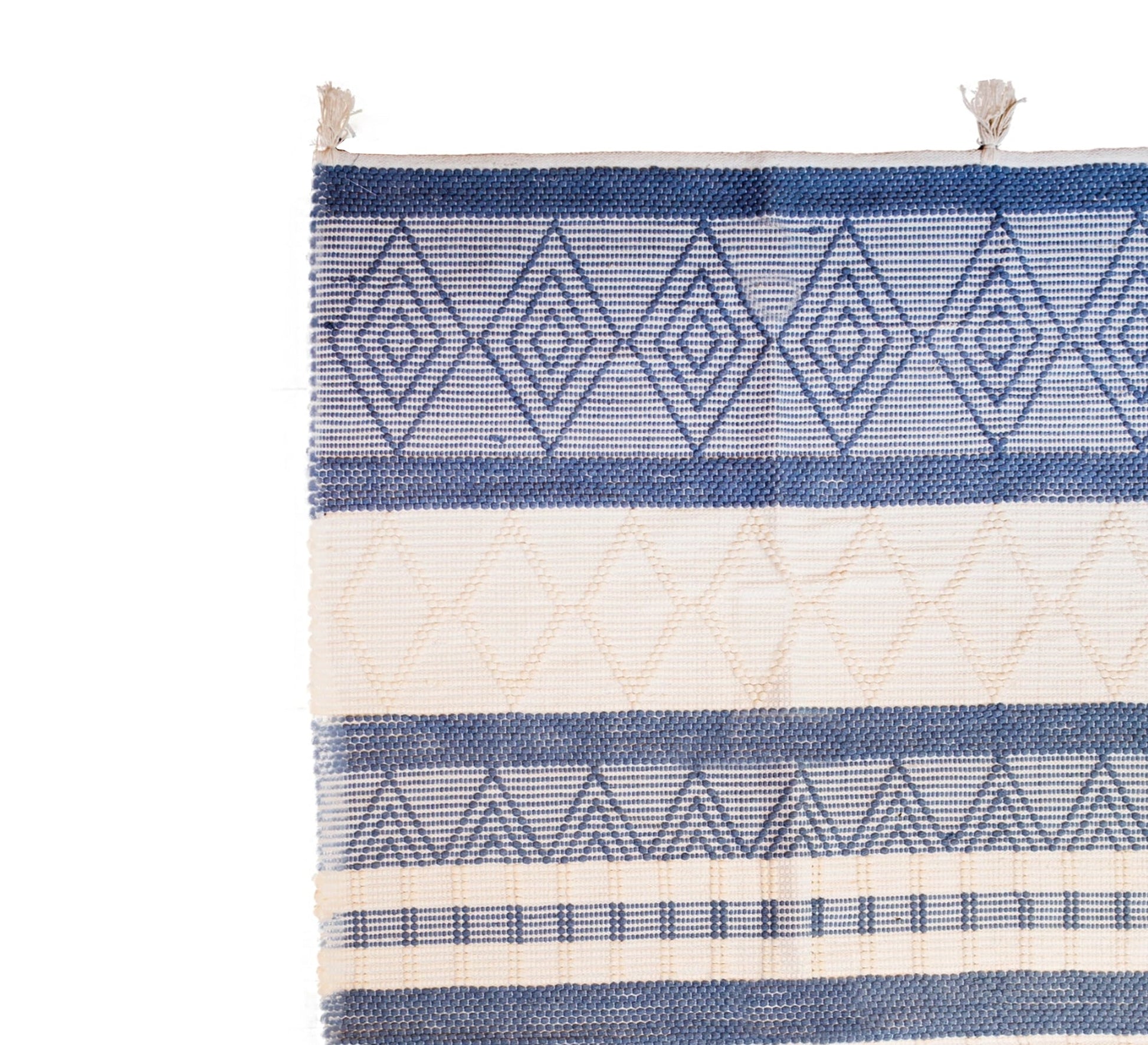 A decorative blue rug with diamond and striped patterns - Vitrine Furniture - Accessories