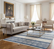 A decorative blue rug with diamond and striped patterns - Vitrine Furniture - Accessories