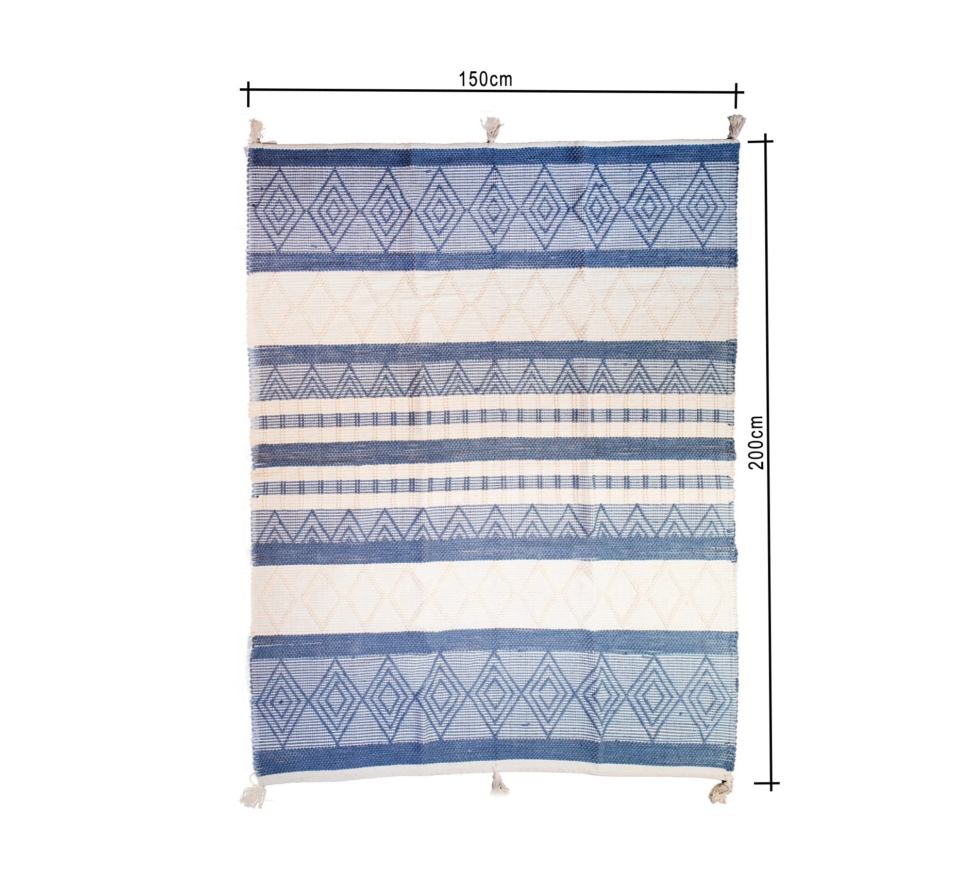 A decorative blue rug with diamond and striped patterns - Vitrine Furniture - Accessories