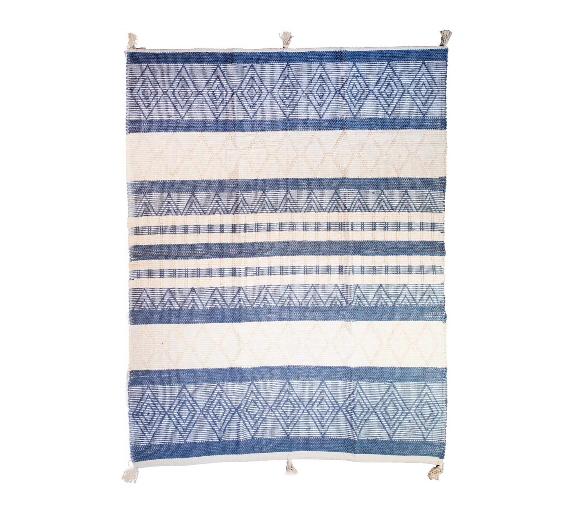 A decorative blue rug with diamond and striped patterns - Vitrine Furniture - Accessories