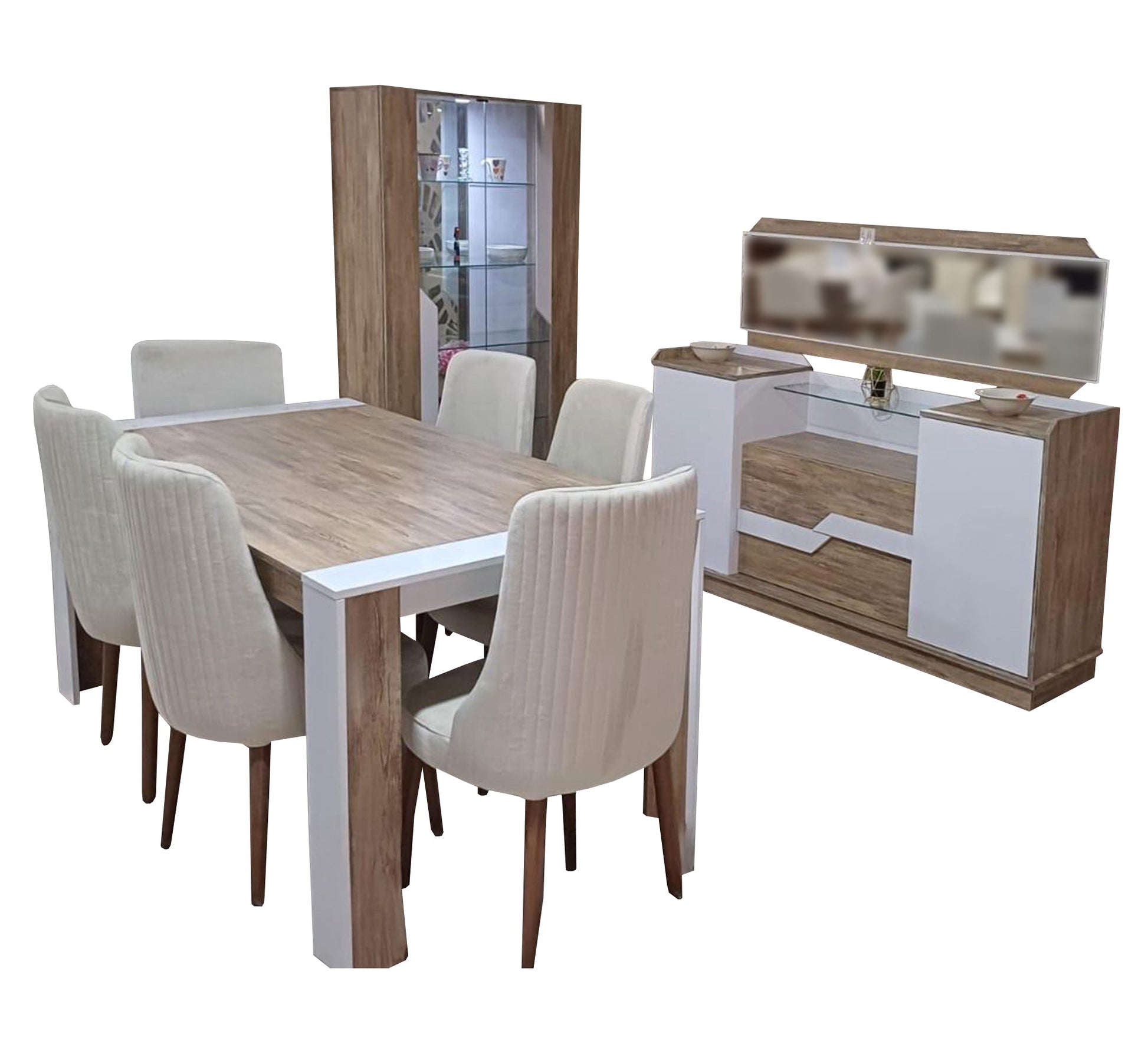 A dining room in white with touches of beige wood. - Vitrine Furniture - Furniture