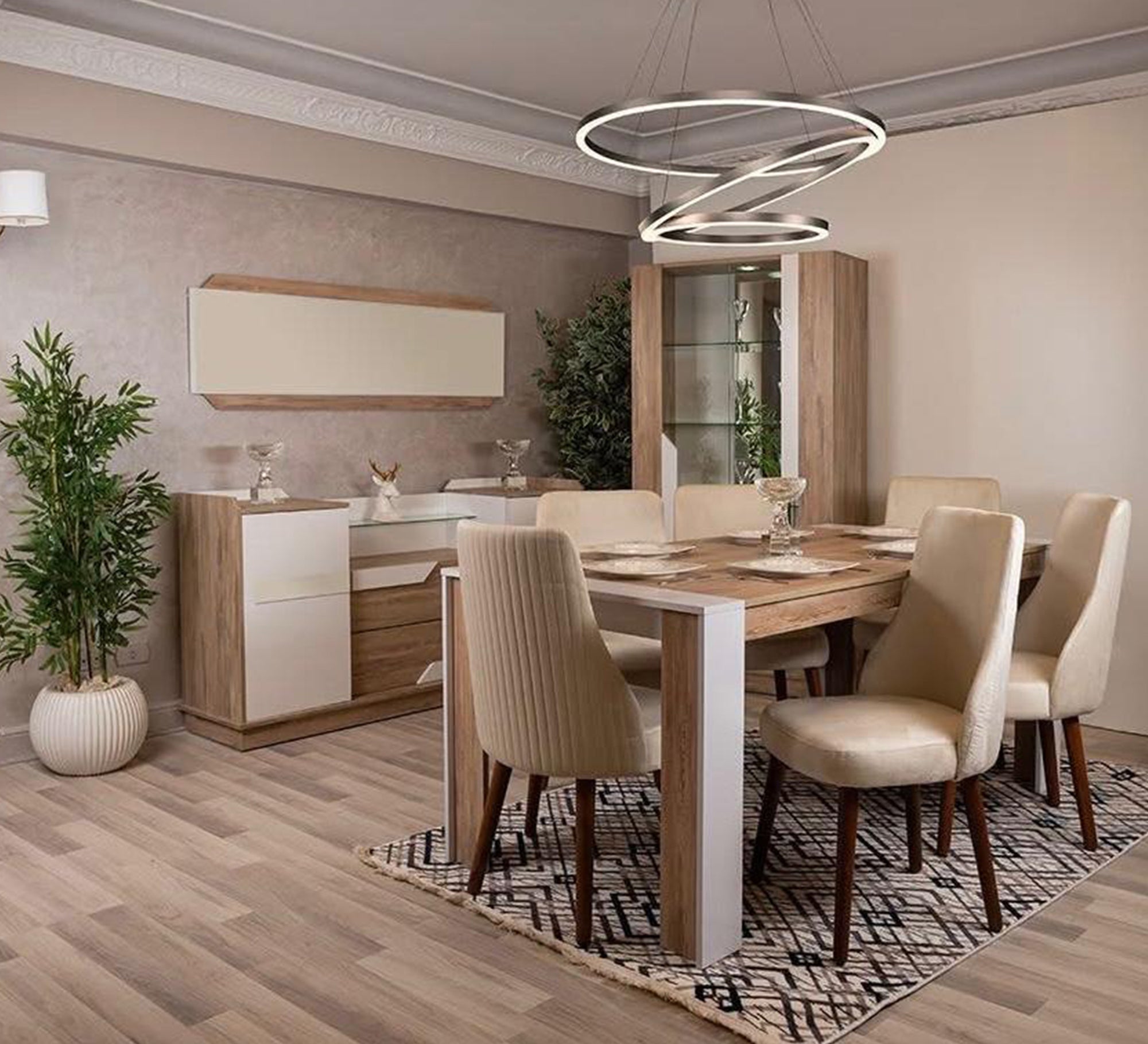 A dining room in white with touches of beige wood. - Vitrine Furniture - Furniture