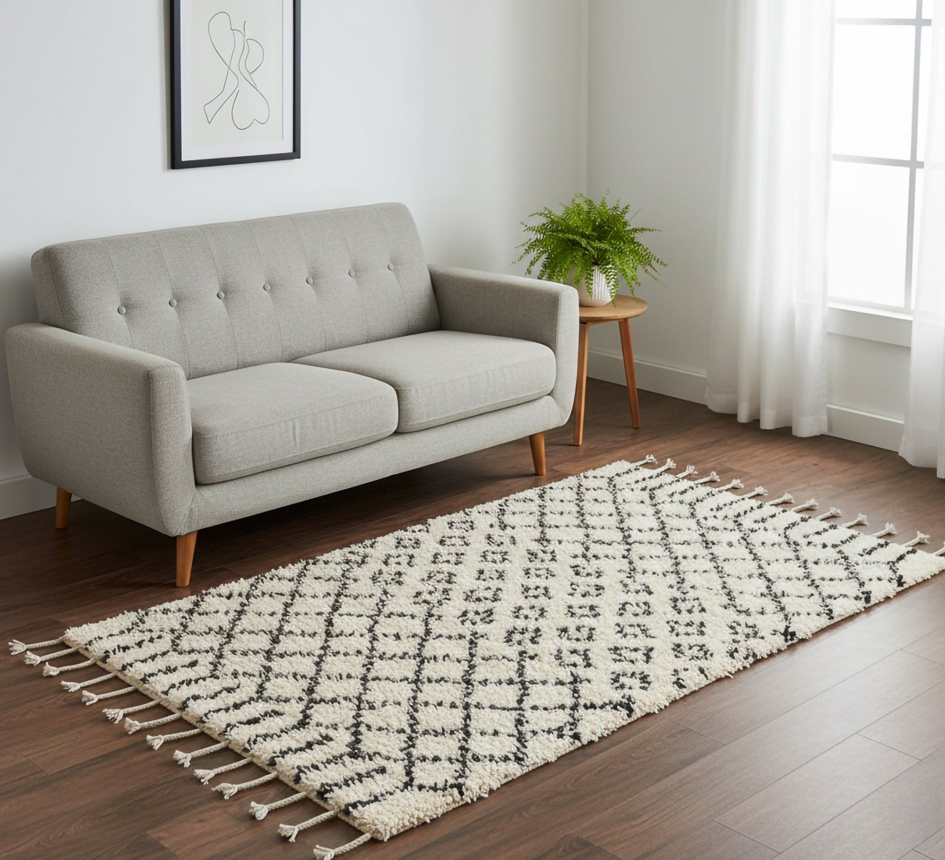 A floor rug with an interlocking grid pattern. - Vitrine Furniture - Accessories