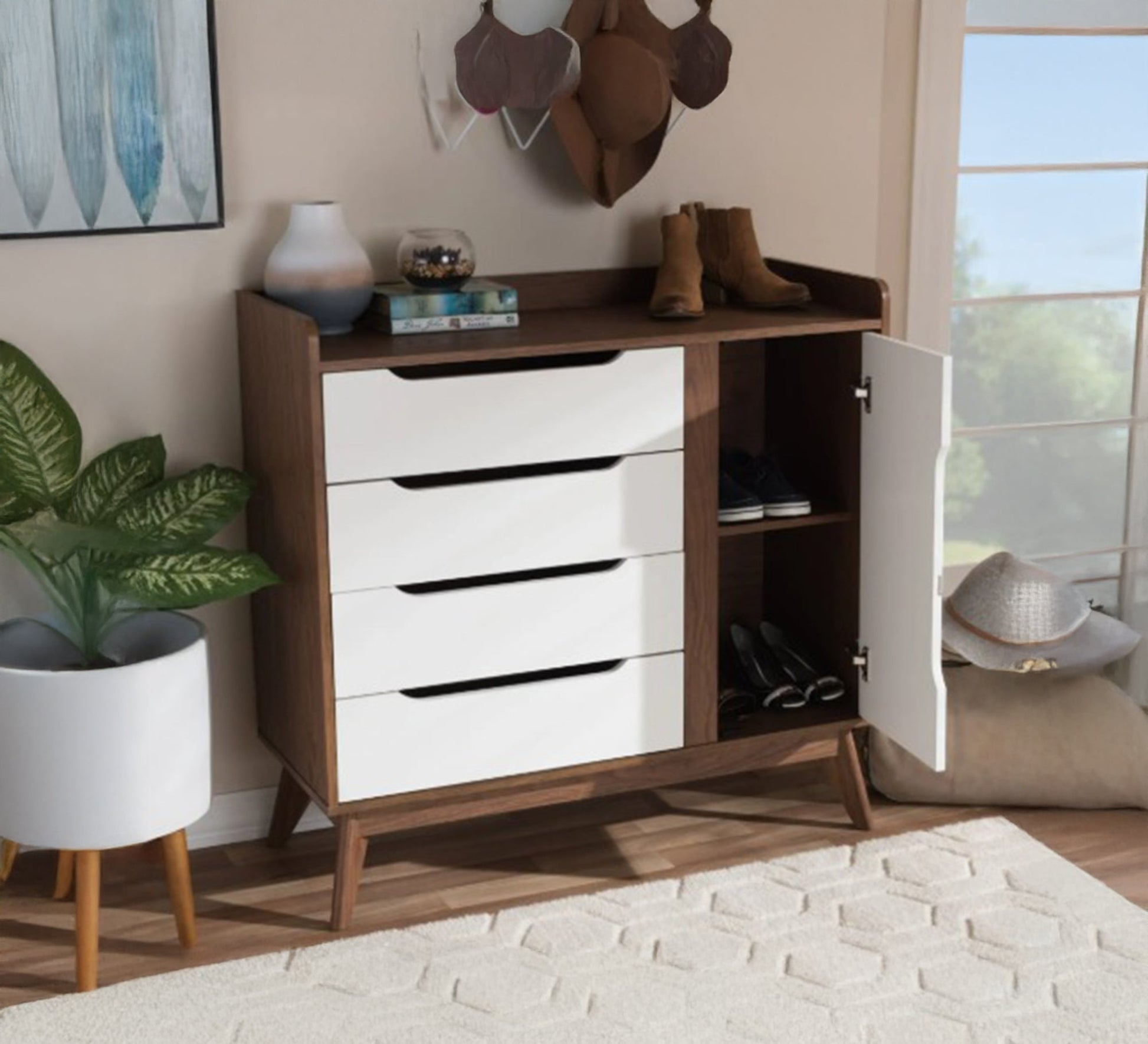 A four - leaf Shoe rack with a flap - Vitrine Furniture - Furniture