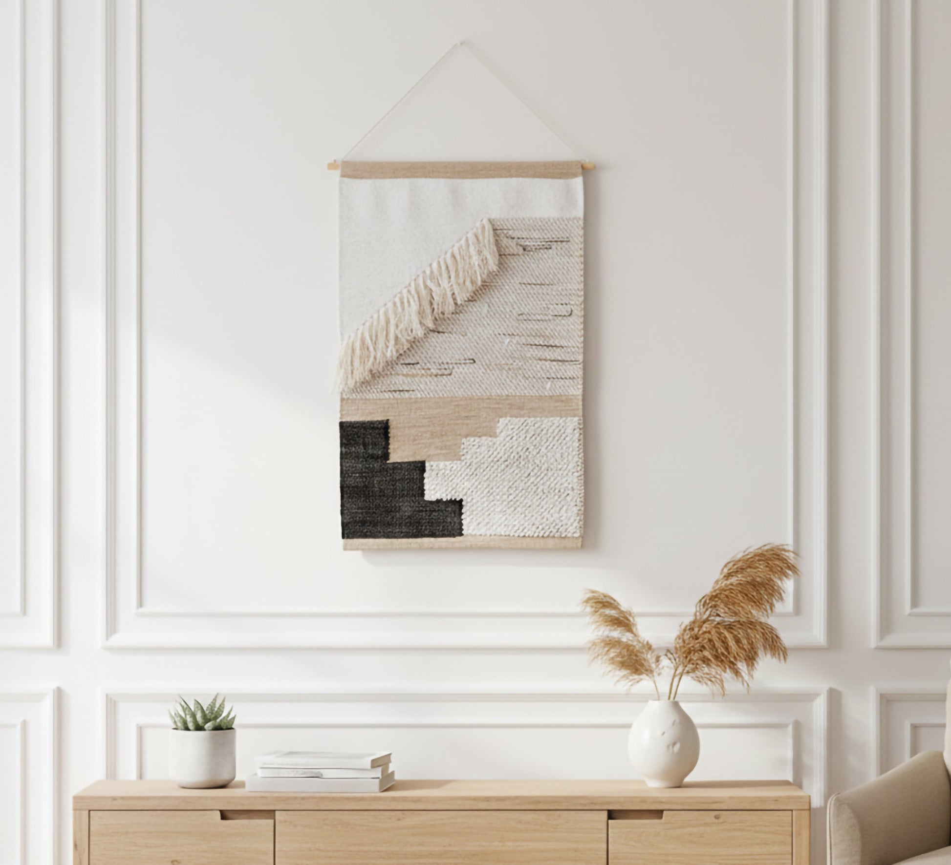 A geometric runner in white, beige, and black blocks - Vitrine Furniture - Accessories