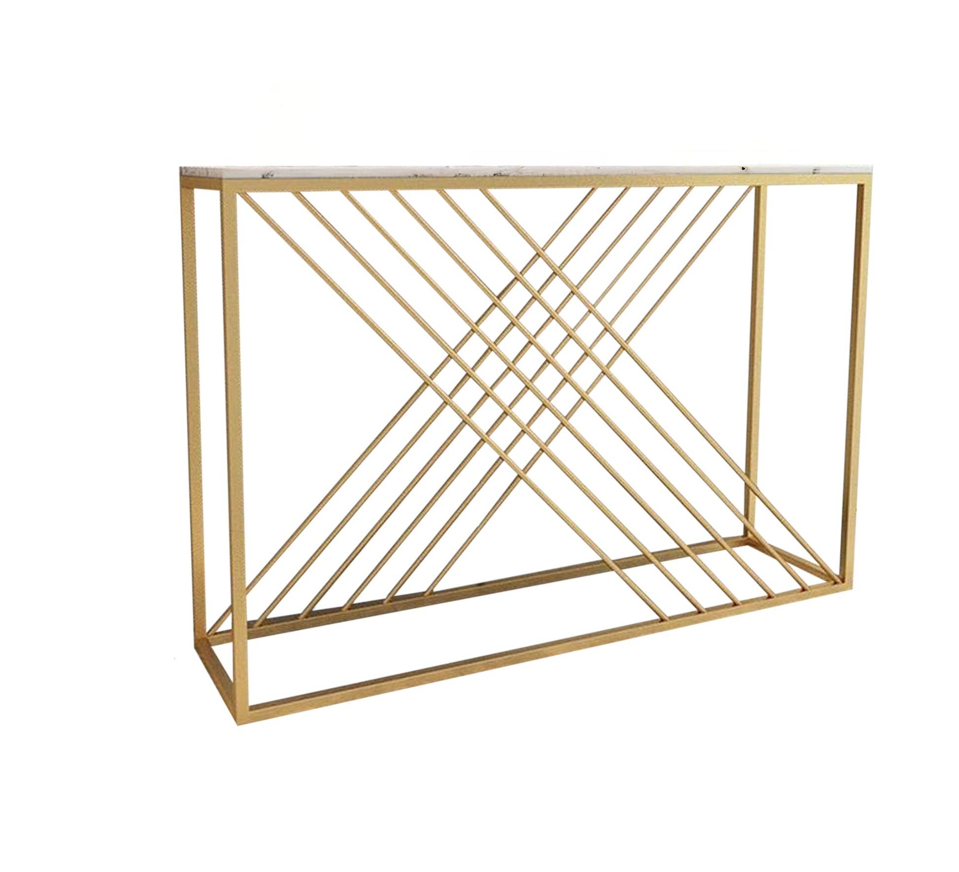 A gold - plated entryway console with a slanted base - Vitrine Furniture - Furniture