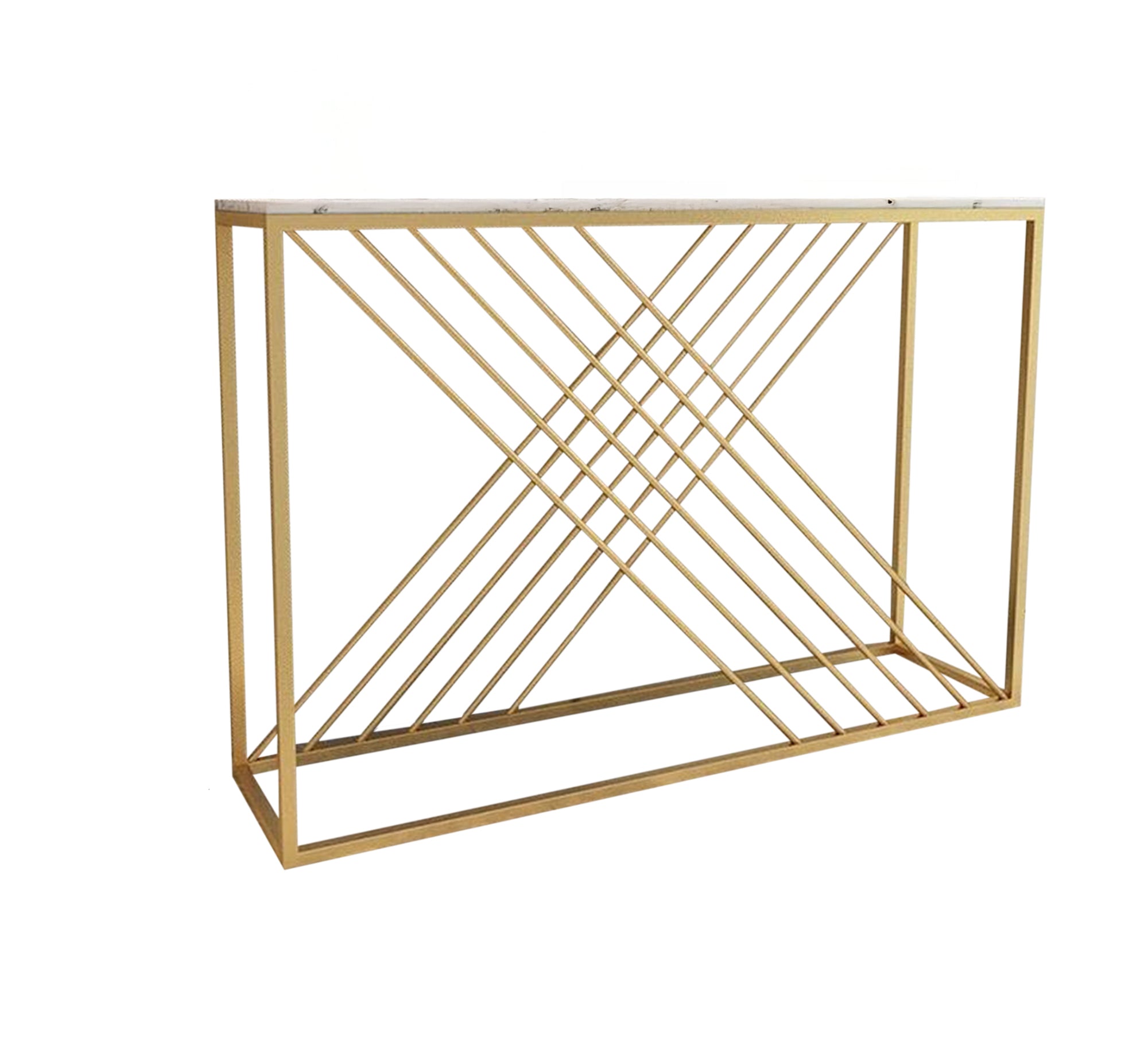 A gold - plated entryway console with a slanted base - Vitrine Furniture - Furniture