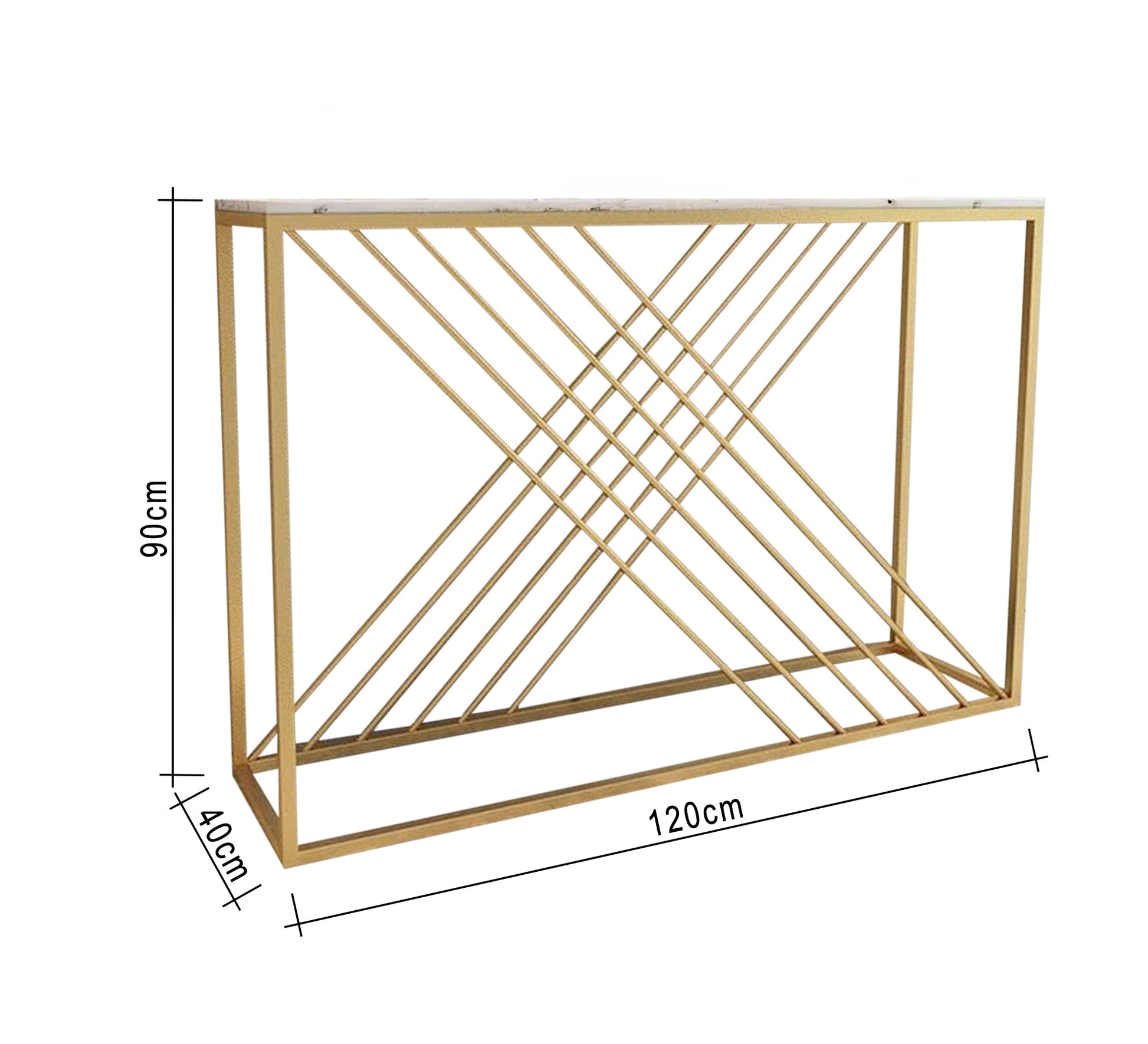 A gold - plated entryway console with a slanted base - Vitrine Furniture - Furniture