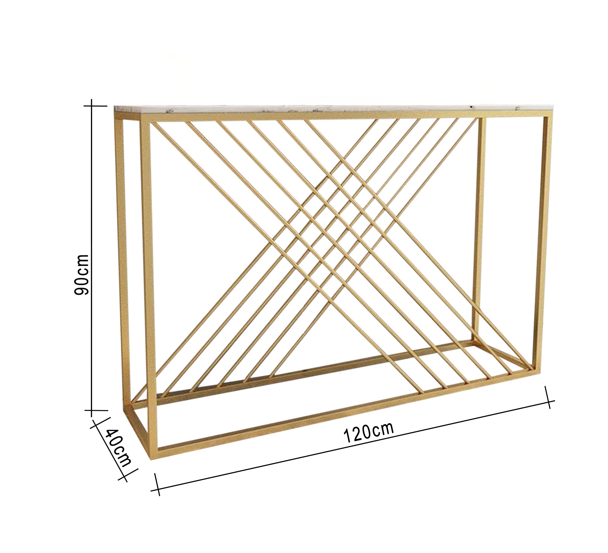 A gold - plated entryway console with a slanted base - Vitrine Furniture - Furniture