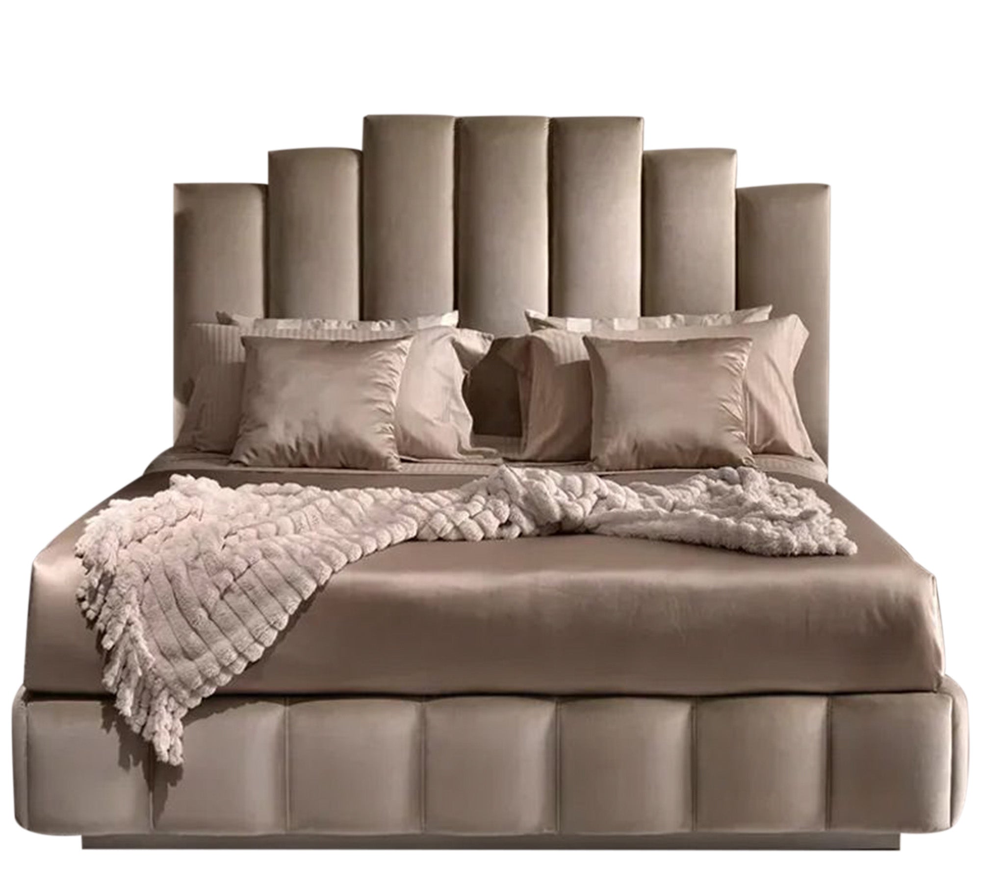 A golden bed with shiny velvet upholstery - Vitrine Furniture - Furniture